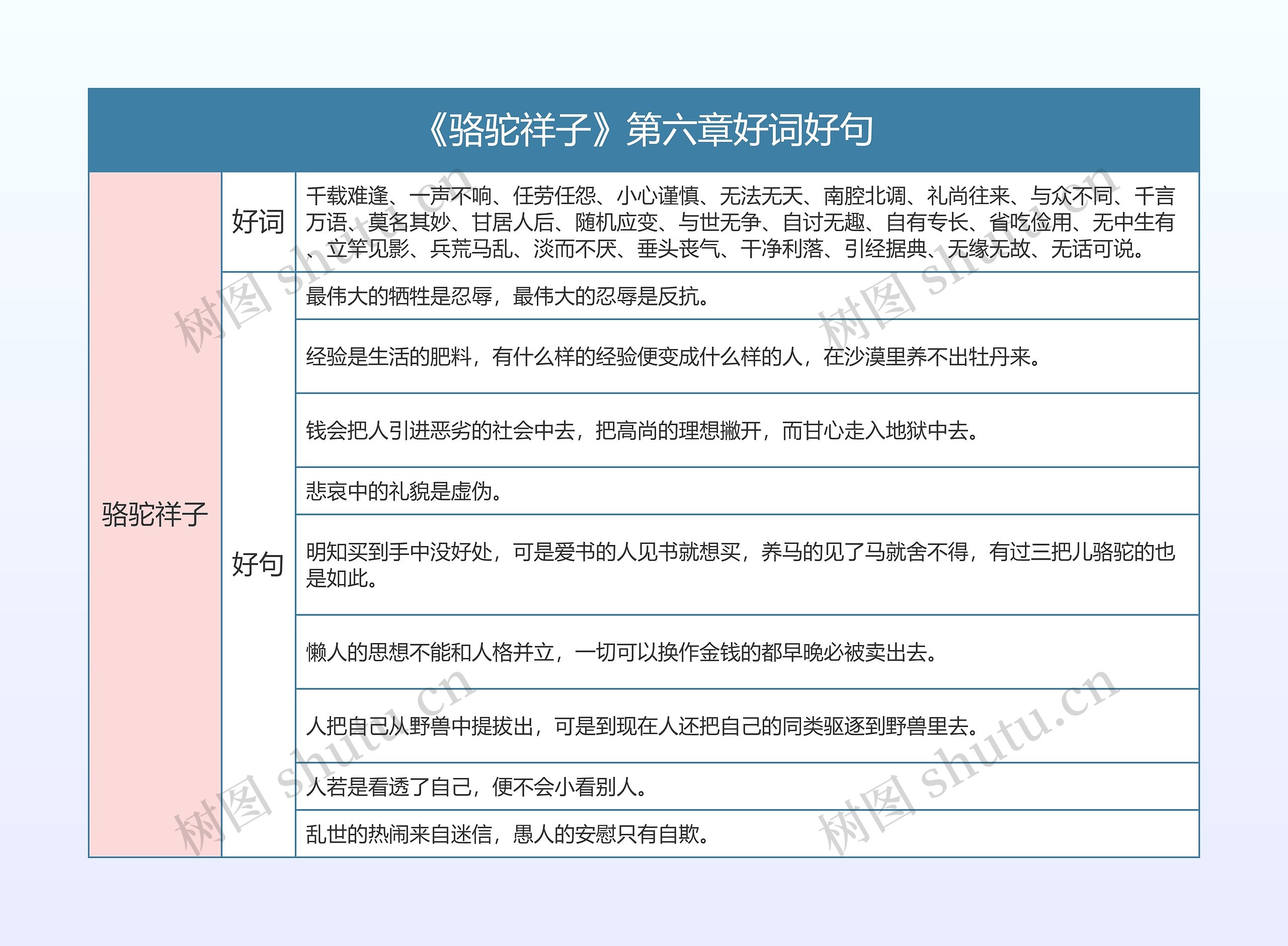 《骆驼祥子》第六章好词好句的思维导图