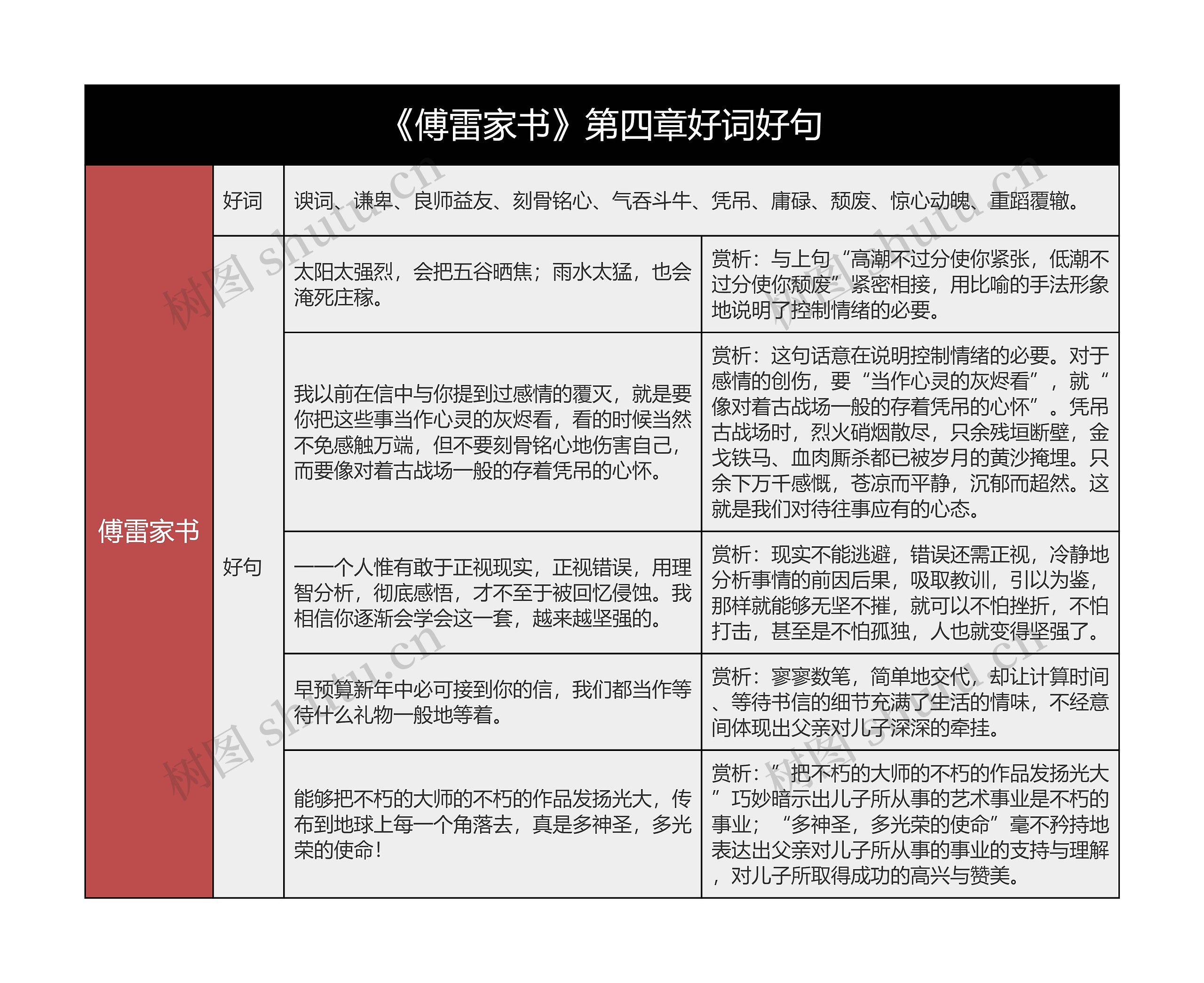 《傅雷家书》第四章好词好句的思维导图