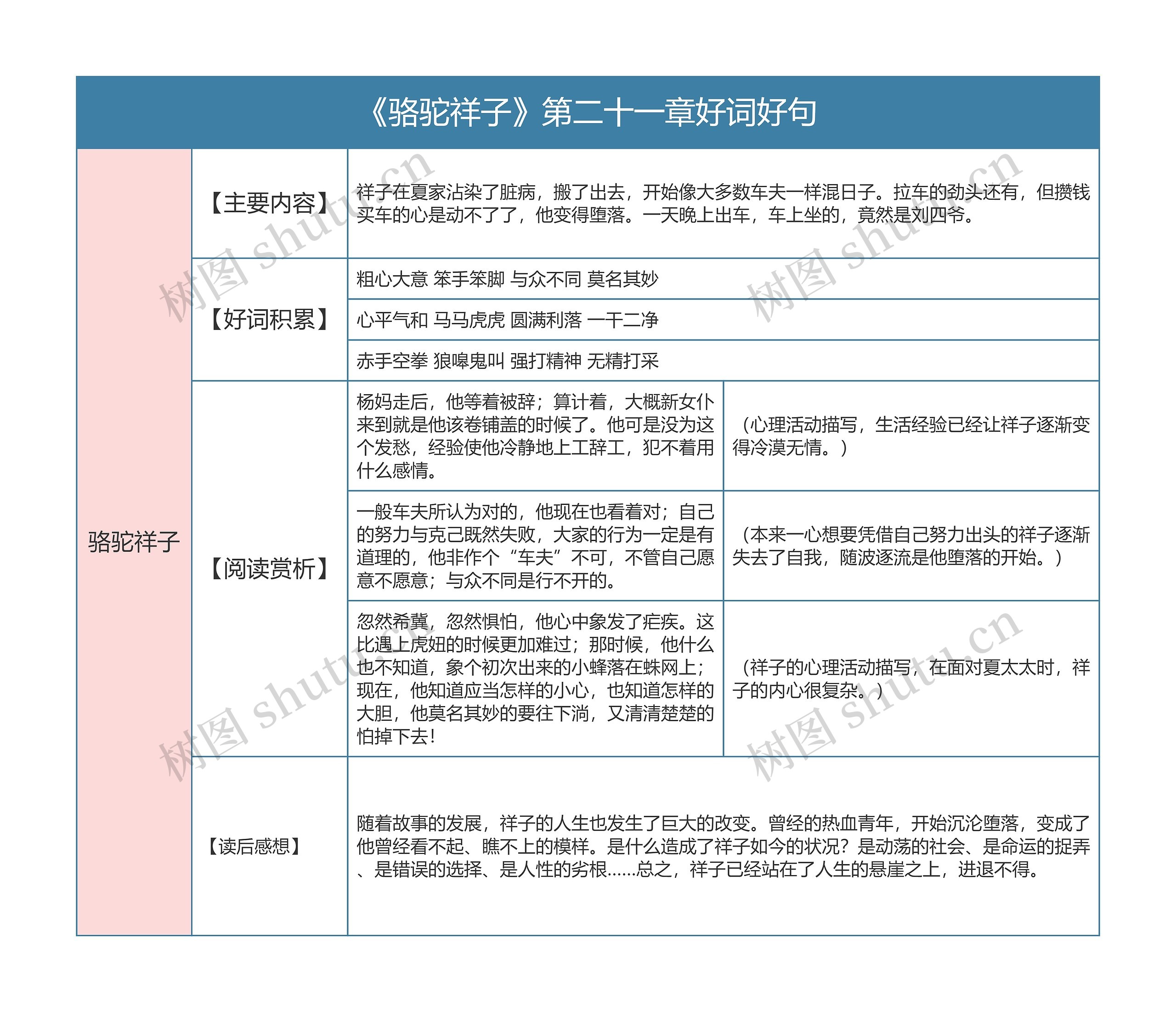 《骆驼祥子》第二十一章好词好句的思维导图