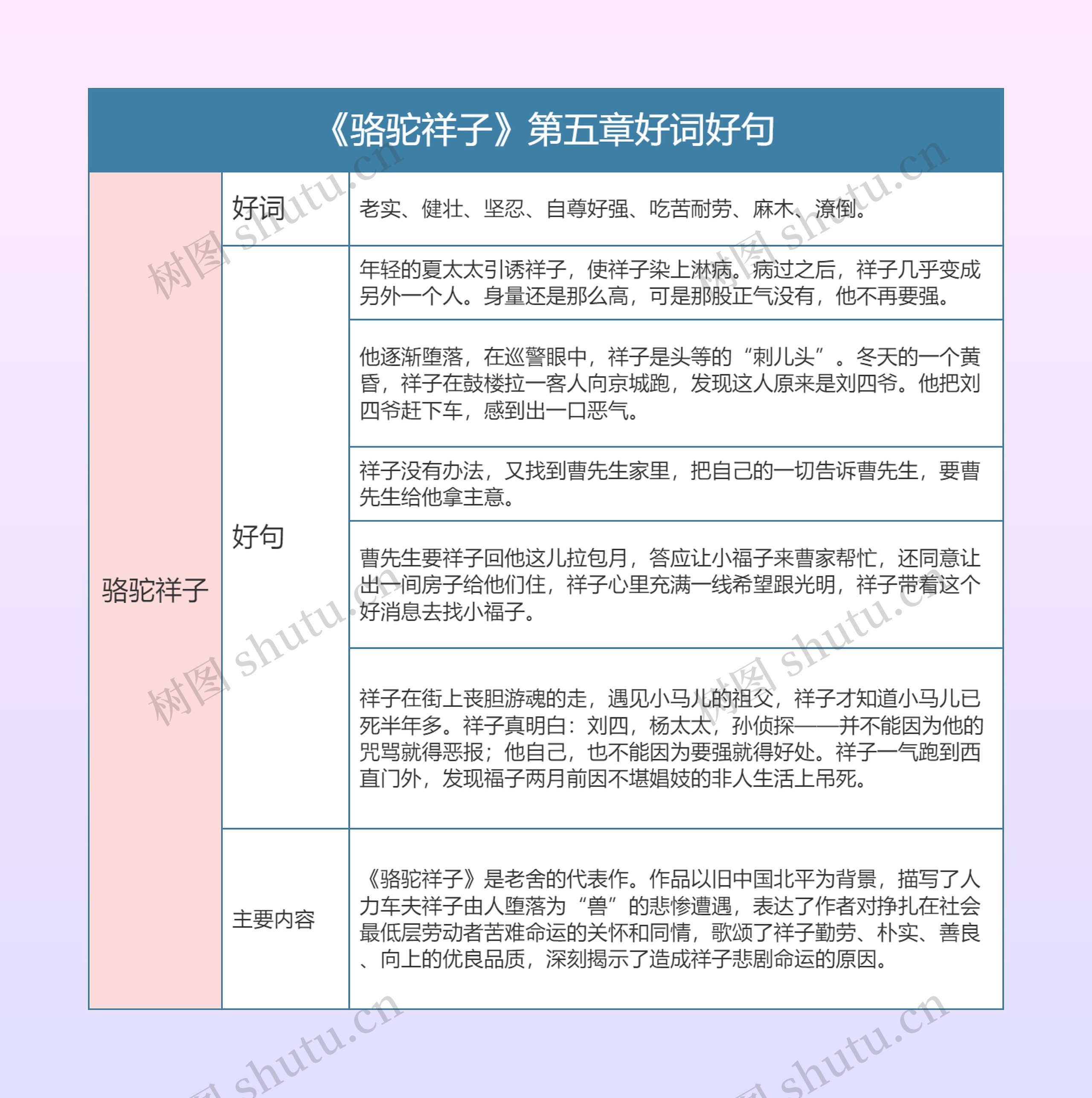 《骆驼祥子》第五章好词好句的思维导图