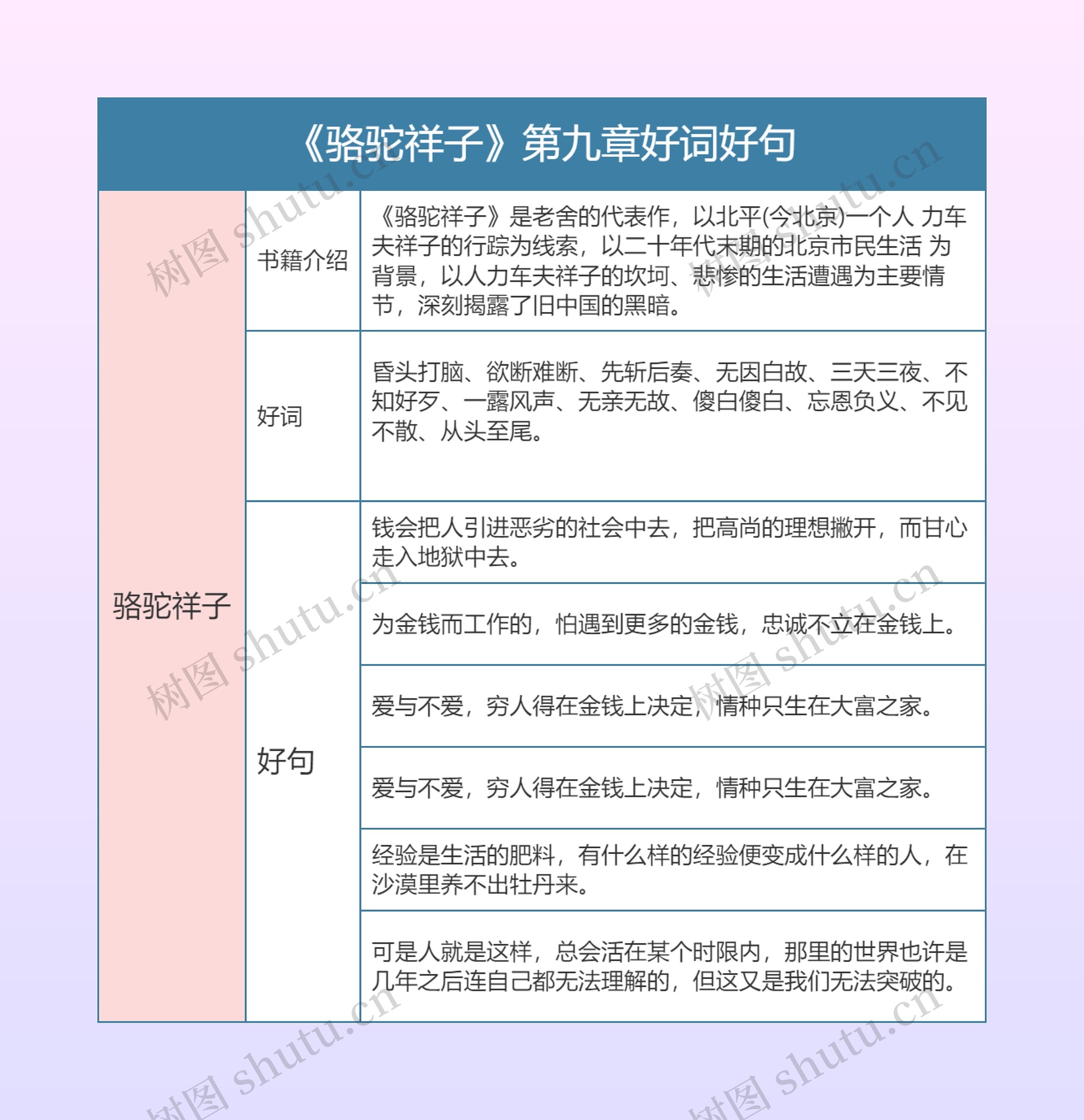 《骆驼祥子》第九章好词好句的思维导图