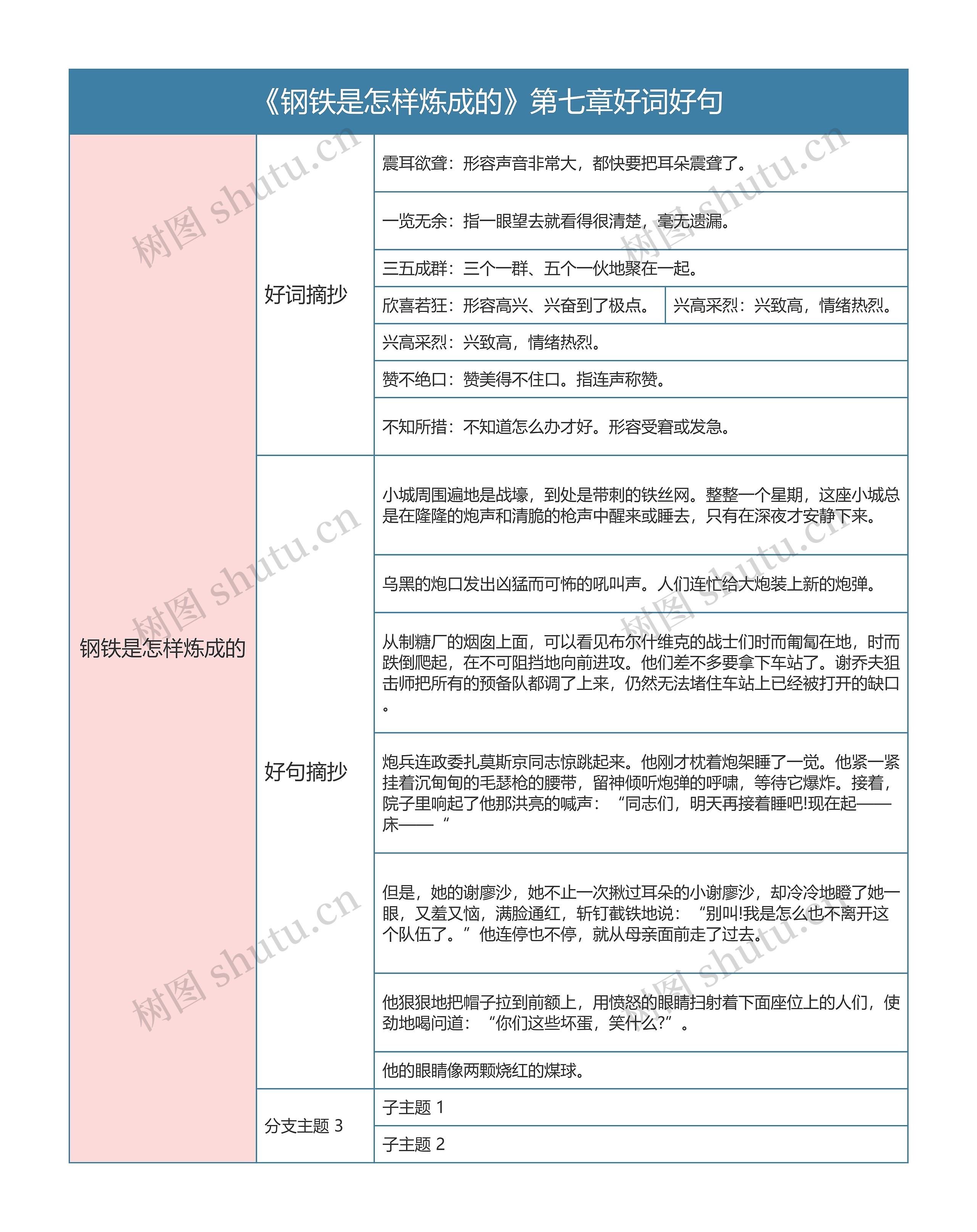 《钢铁是怎样炼成的》第七章好词好句的思维导图