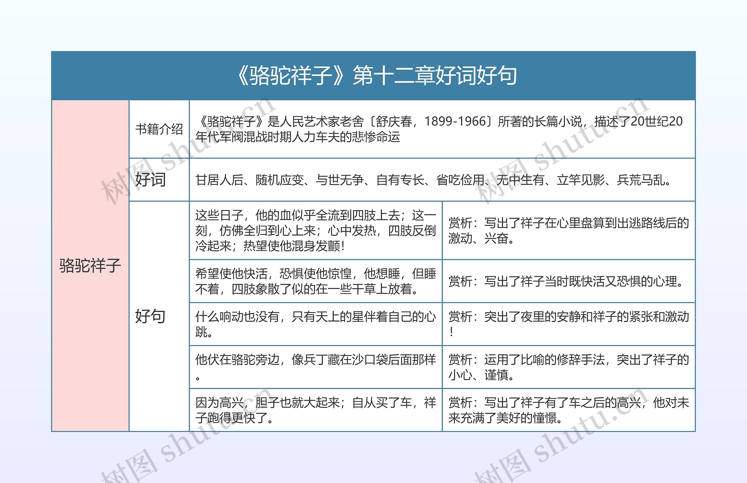 《骆驼祥子》第十二章好词好句的思维导图