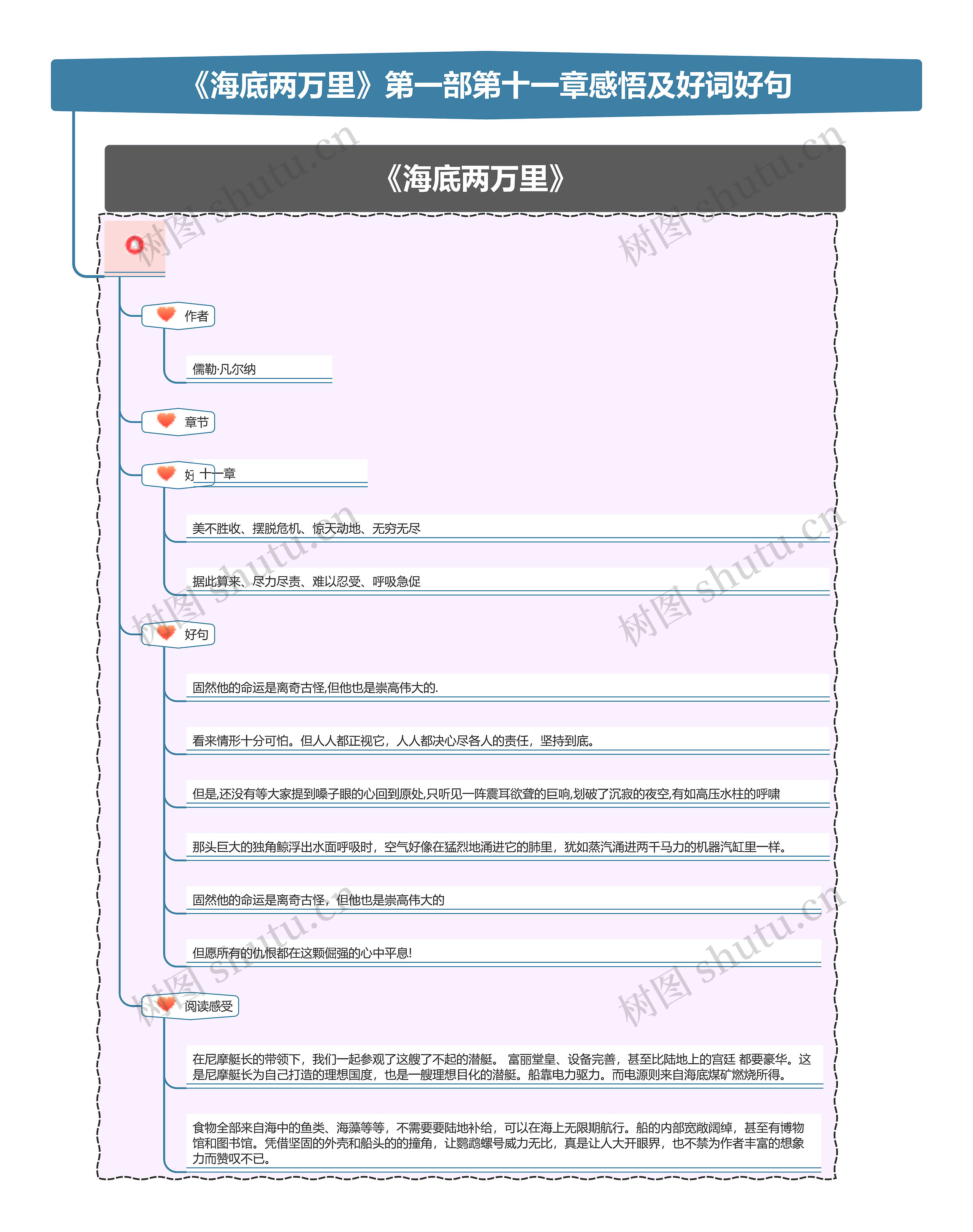 《海底两万里》第一部第十一章感悟及好词好句思维导图