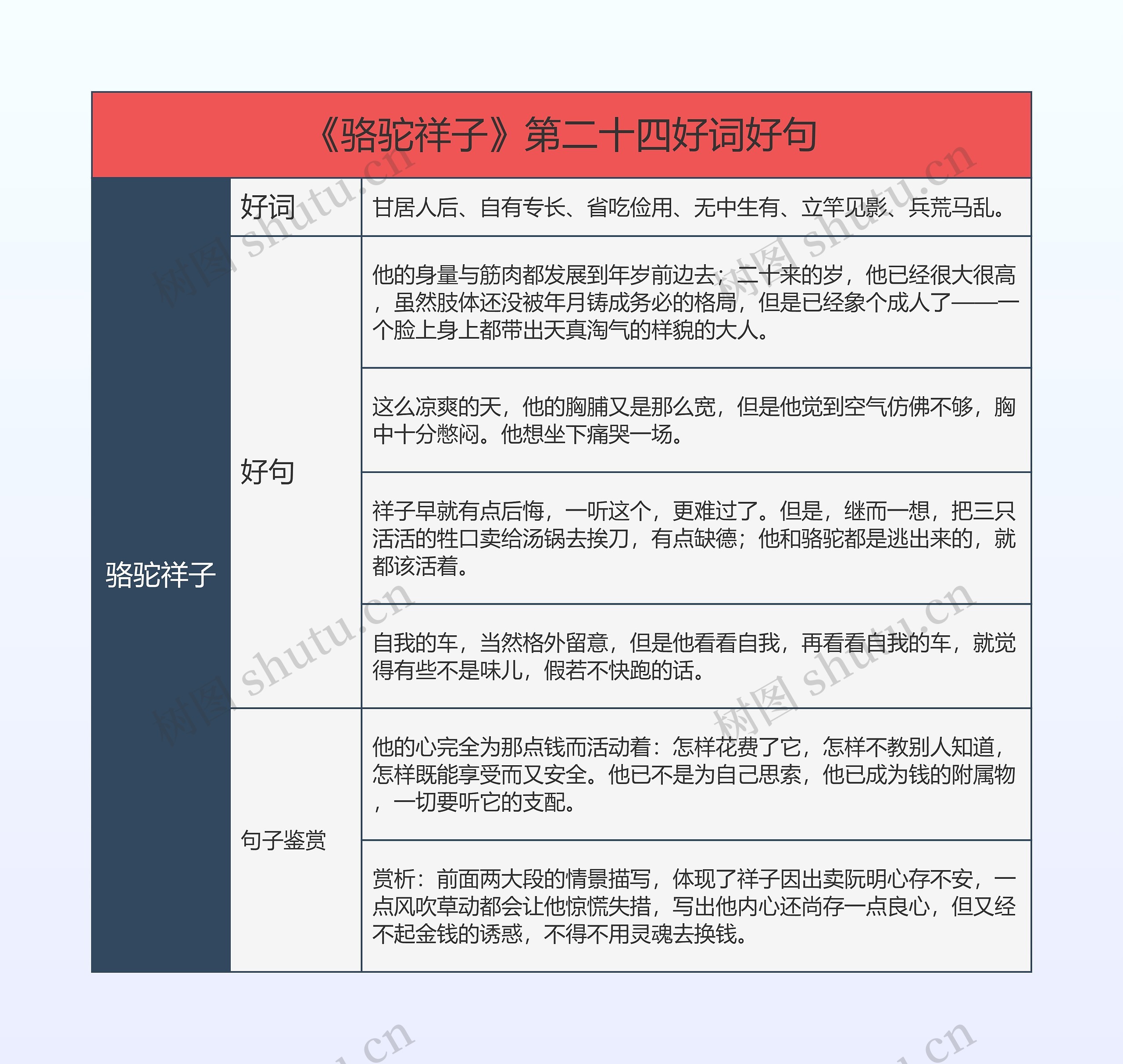 《骆驼祥子》第二十四好词好句的思维导图