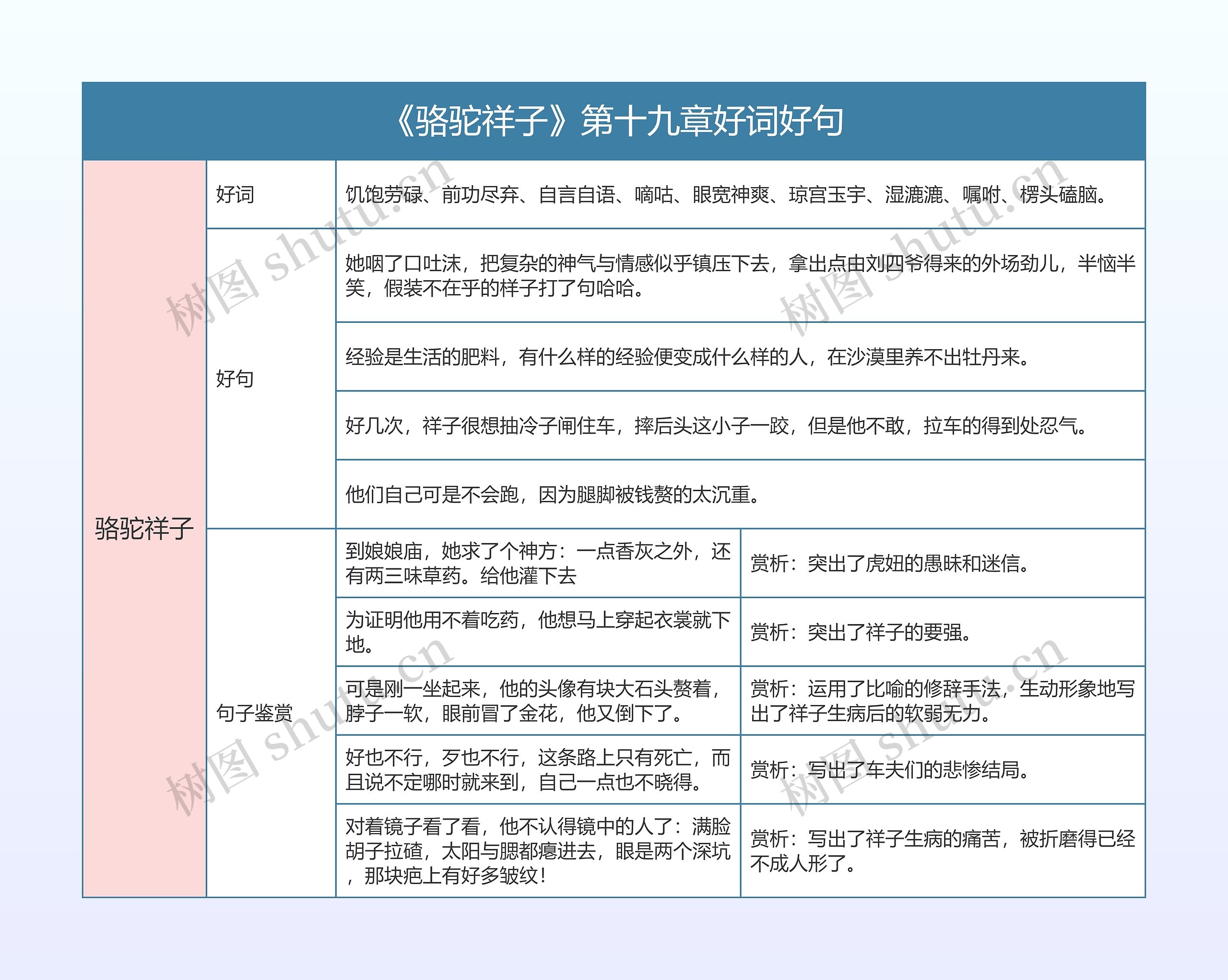 《骆驼祥子》第十九章好词好句的思维导图