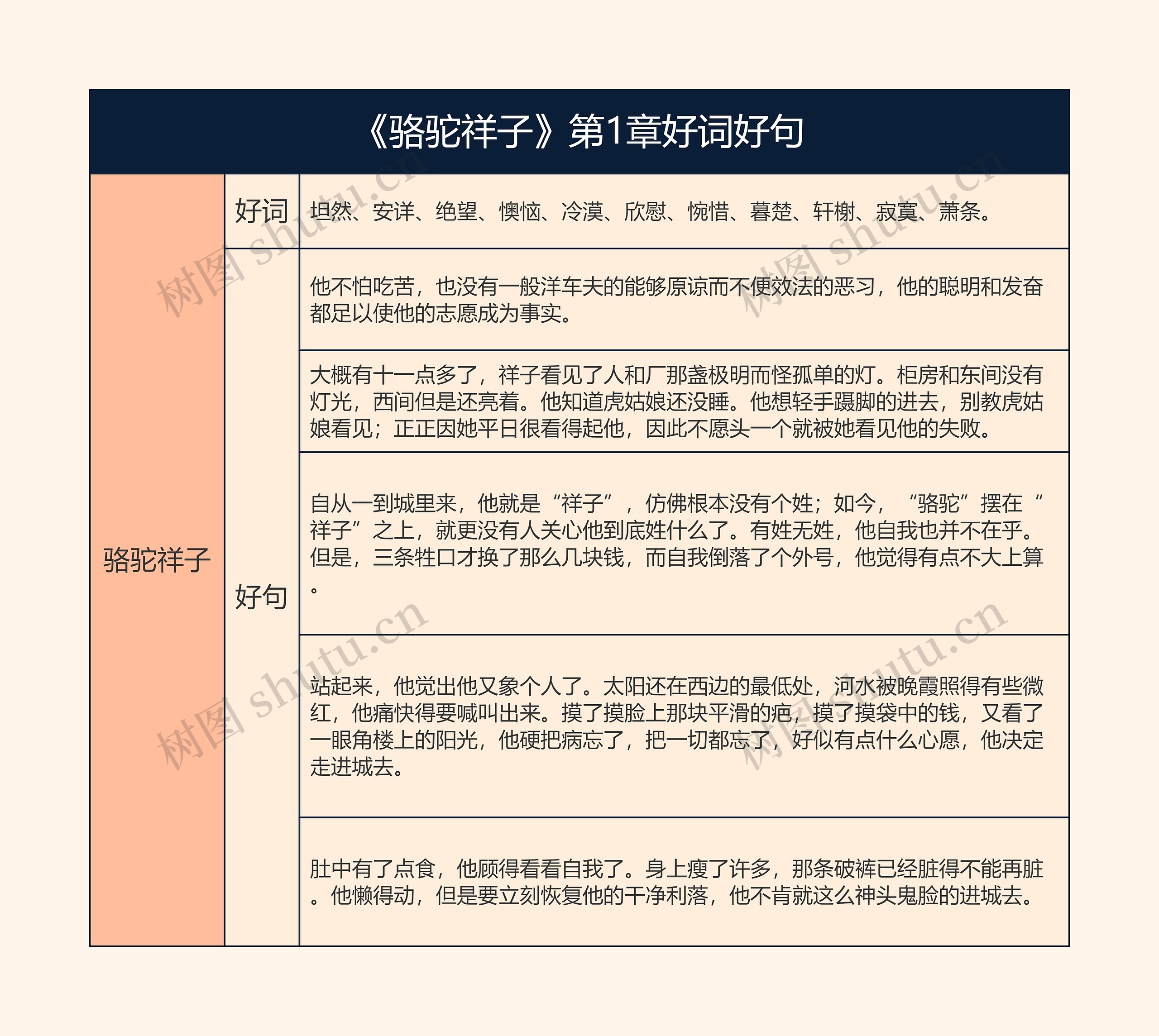 《骆驼祥子》第1章好词好句的思维导图