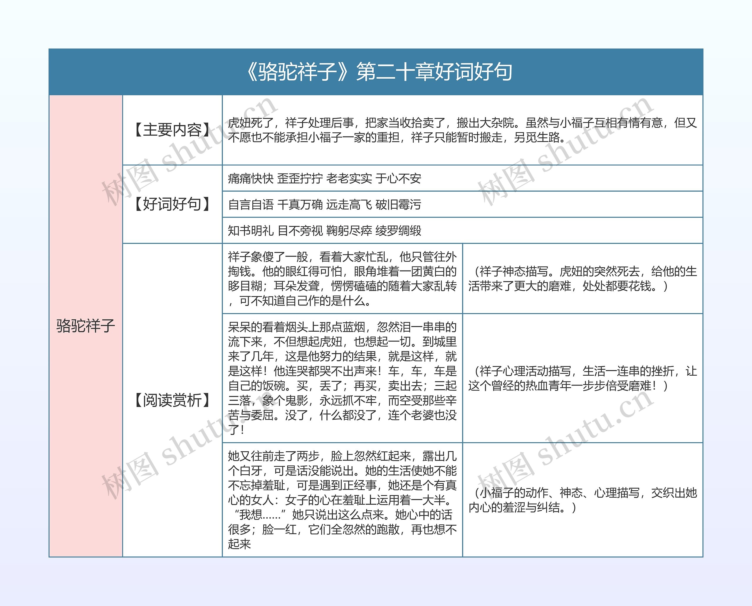 《骆驼祥子》第二十章好词好句的思维导图