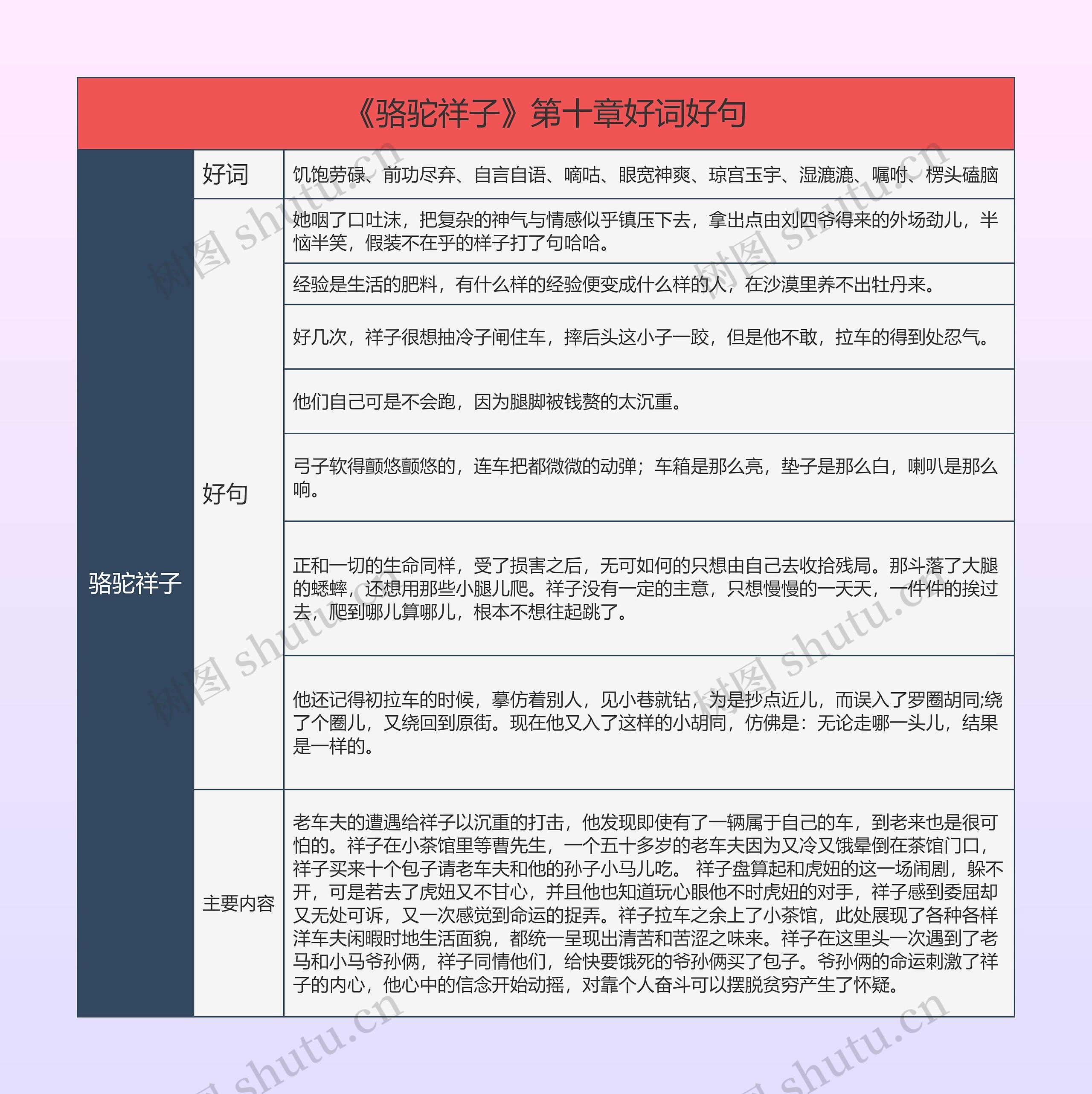 《骆驼祥子》第十章好词好句的思维导图