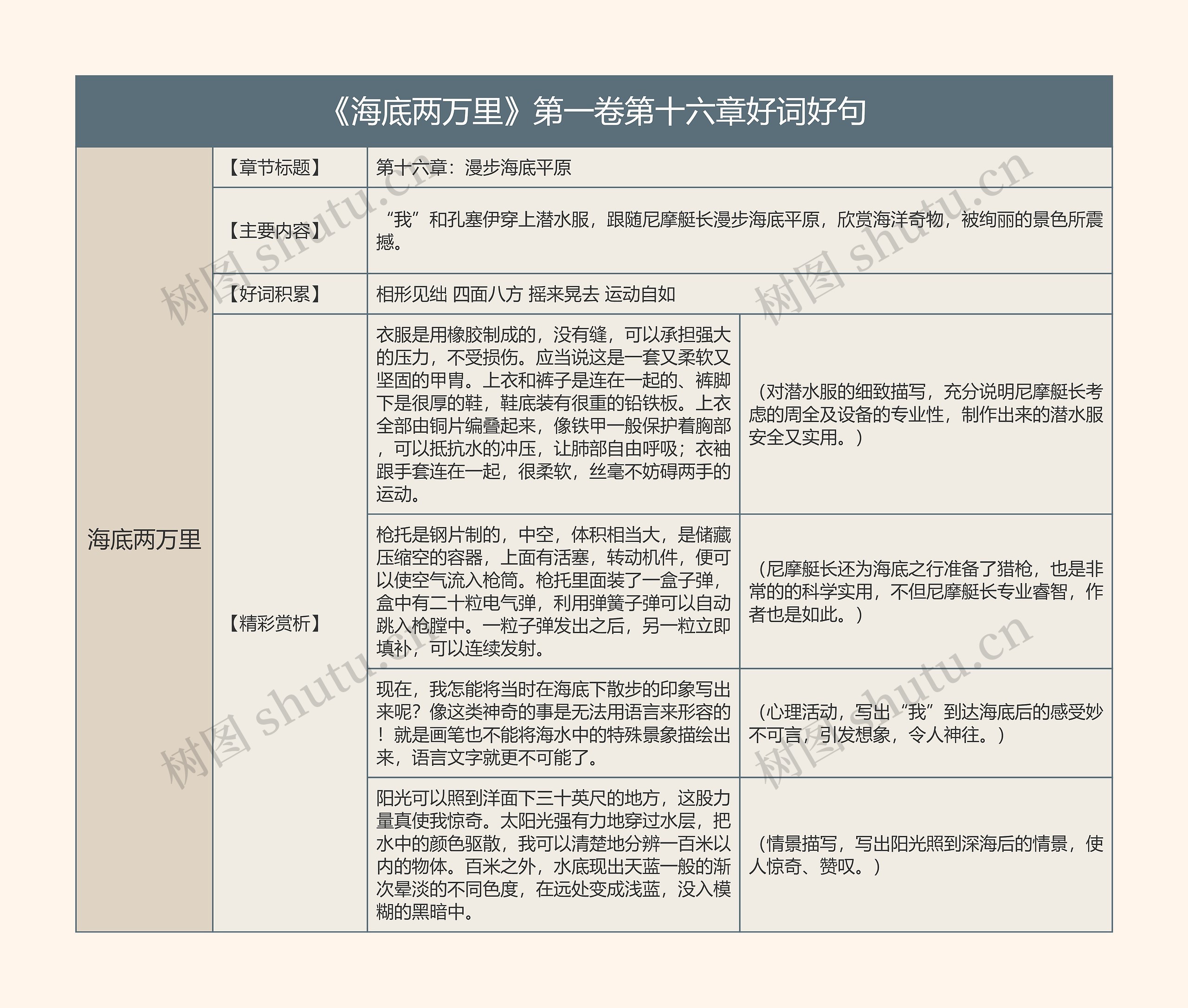 《海底两万里》第一卷第十六章好词好句的思维导图