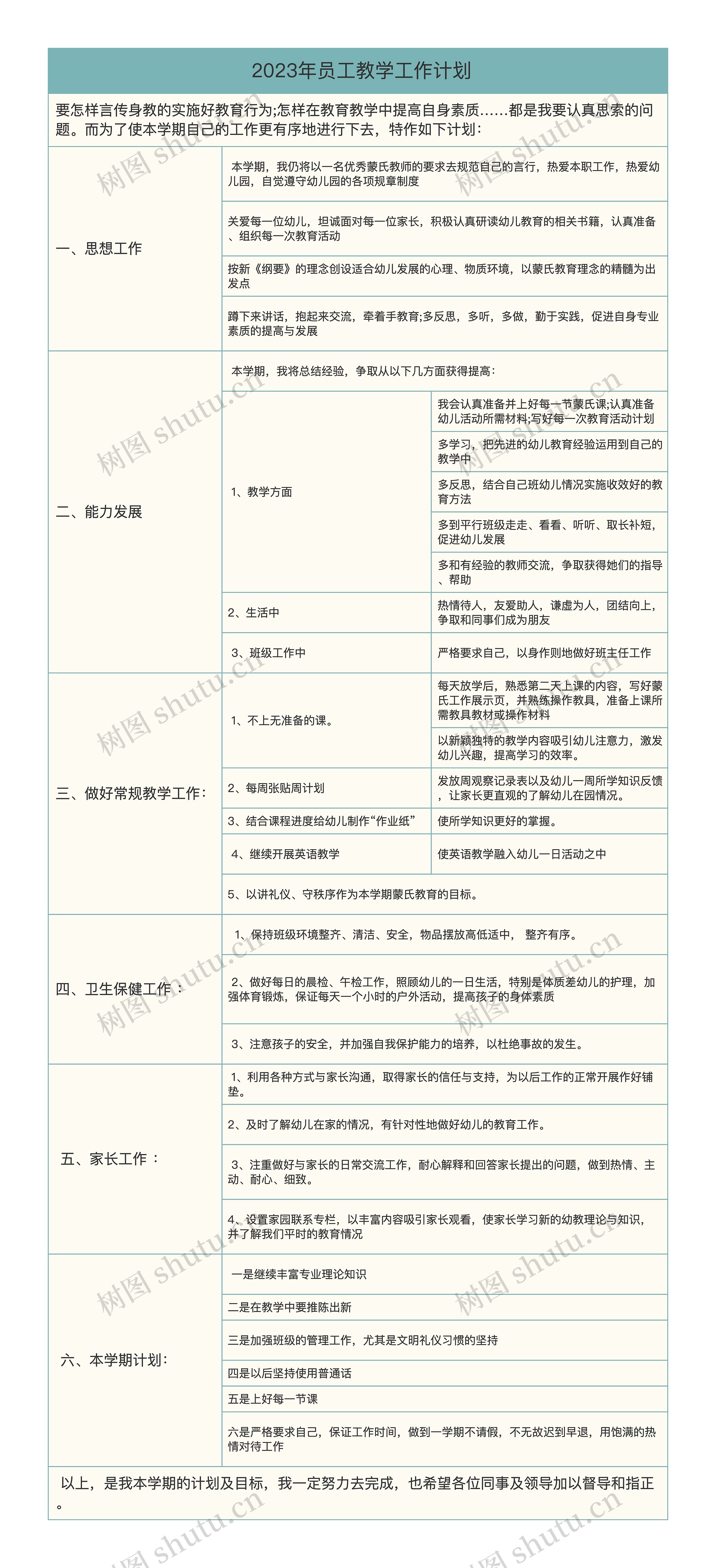  2023年员工教学工作计划