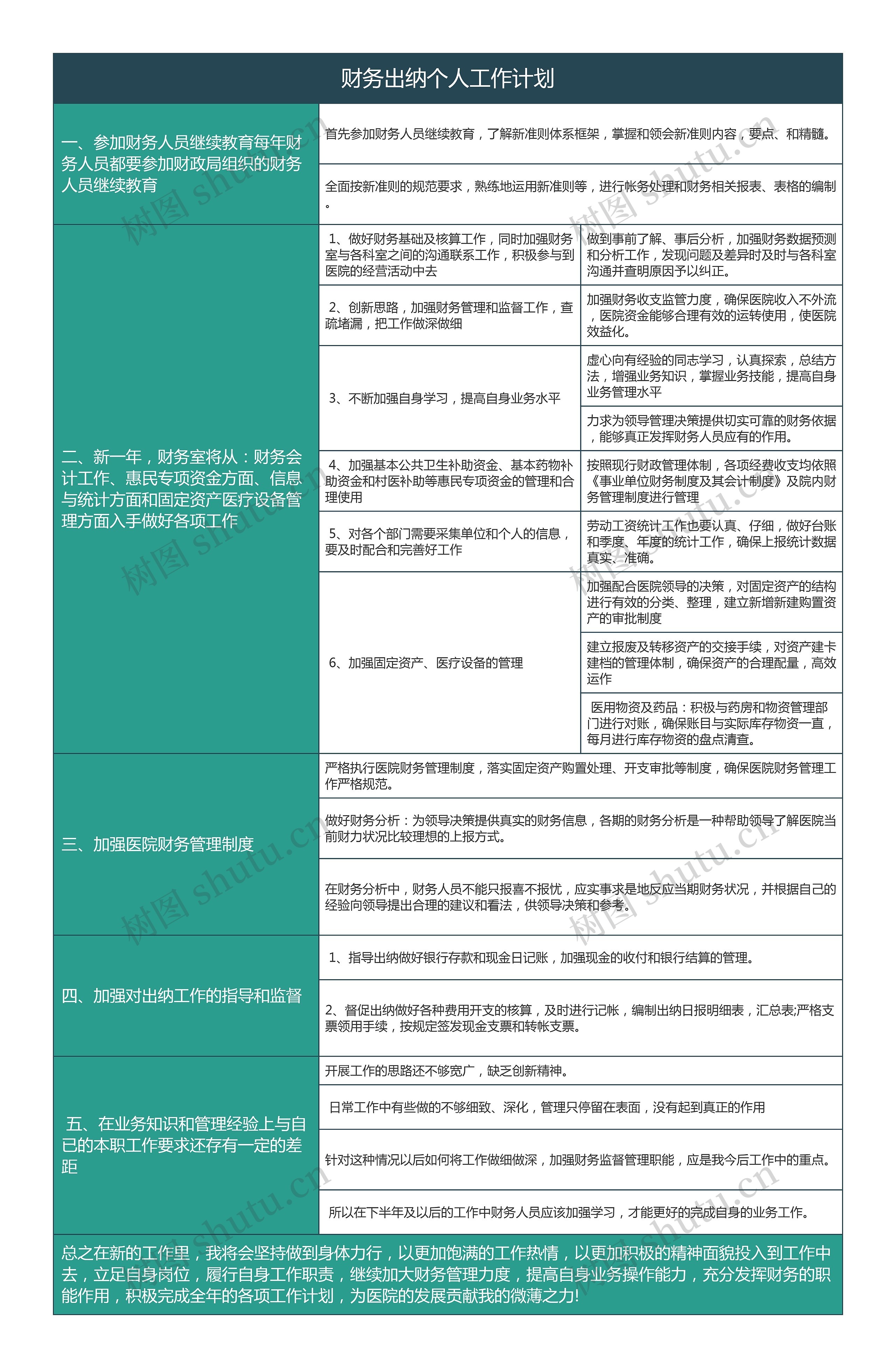 财务出纳个人工作计划