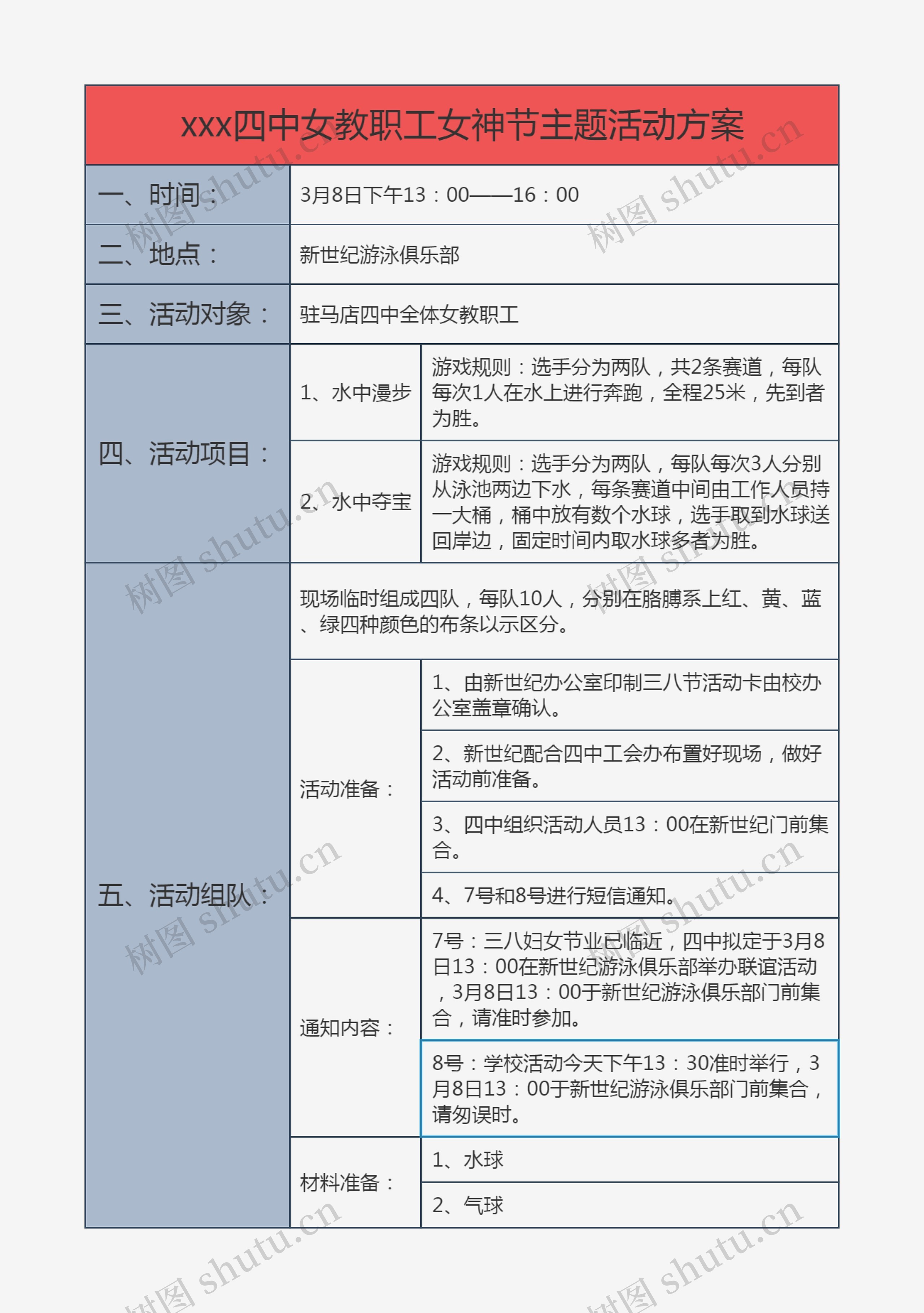 xxx四中女教职工女神节主题活动方案思维导图