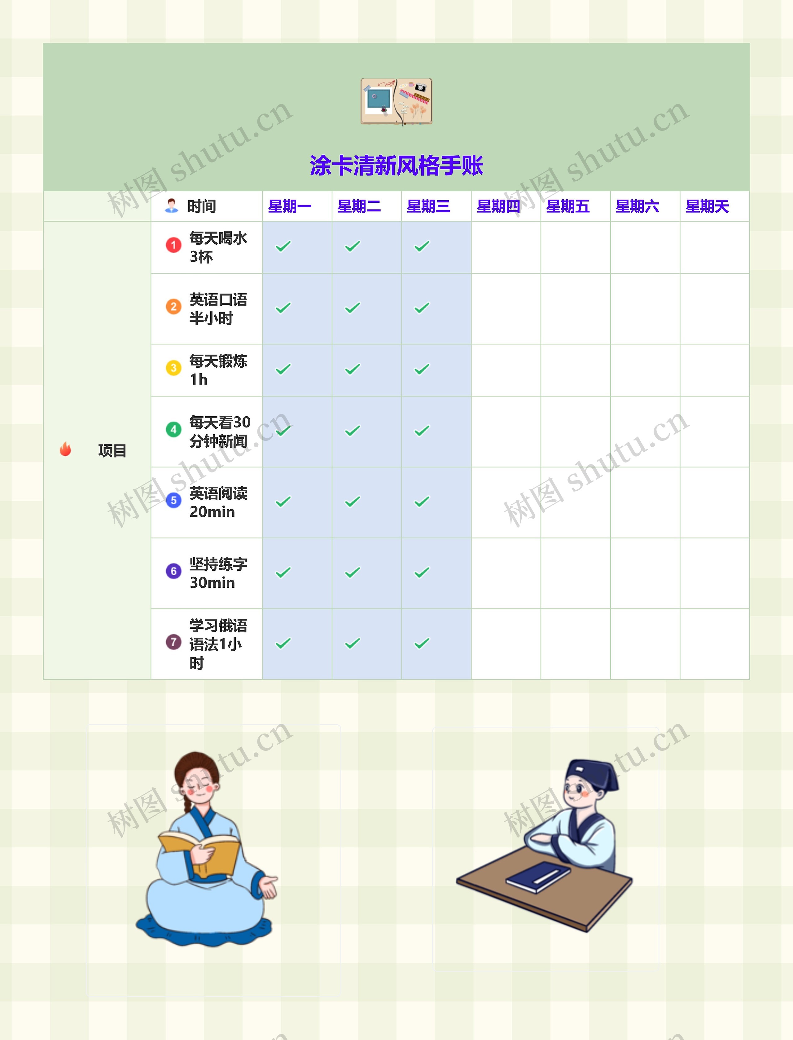 涂卡清新风格手账思维导图