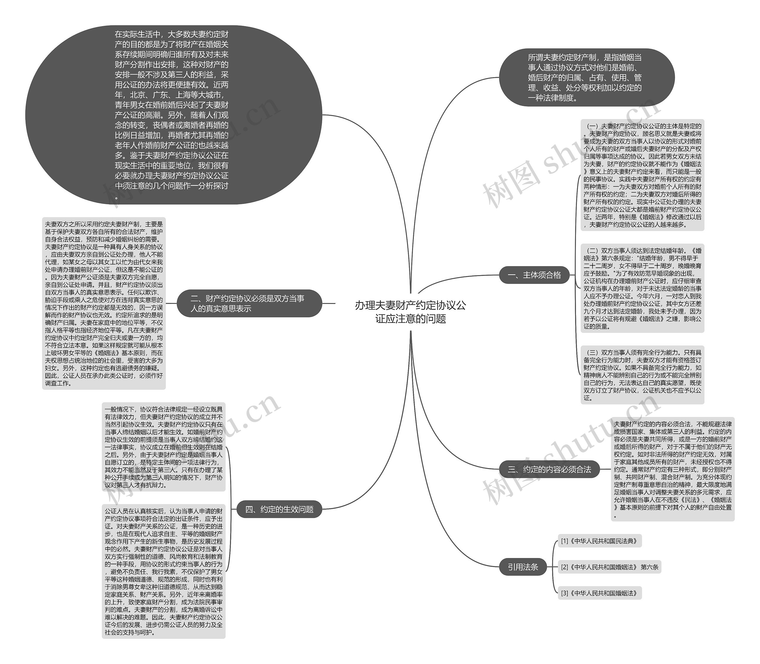 办理夫妻财产约定协议公证应注意的问题思维导图