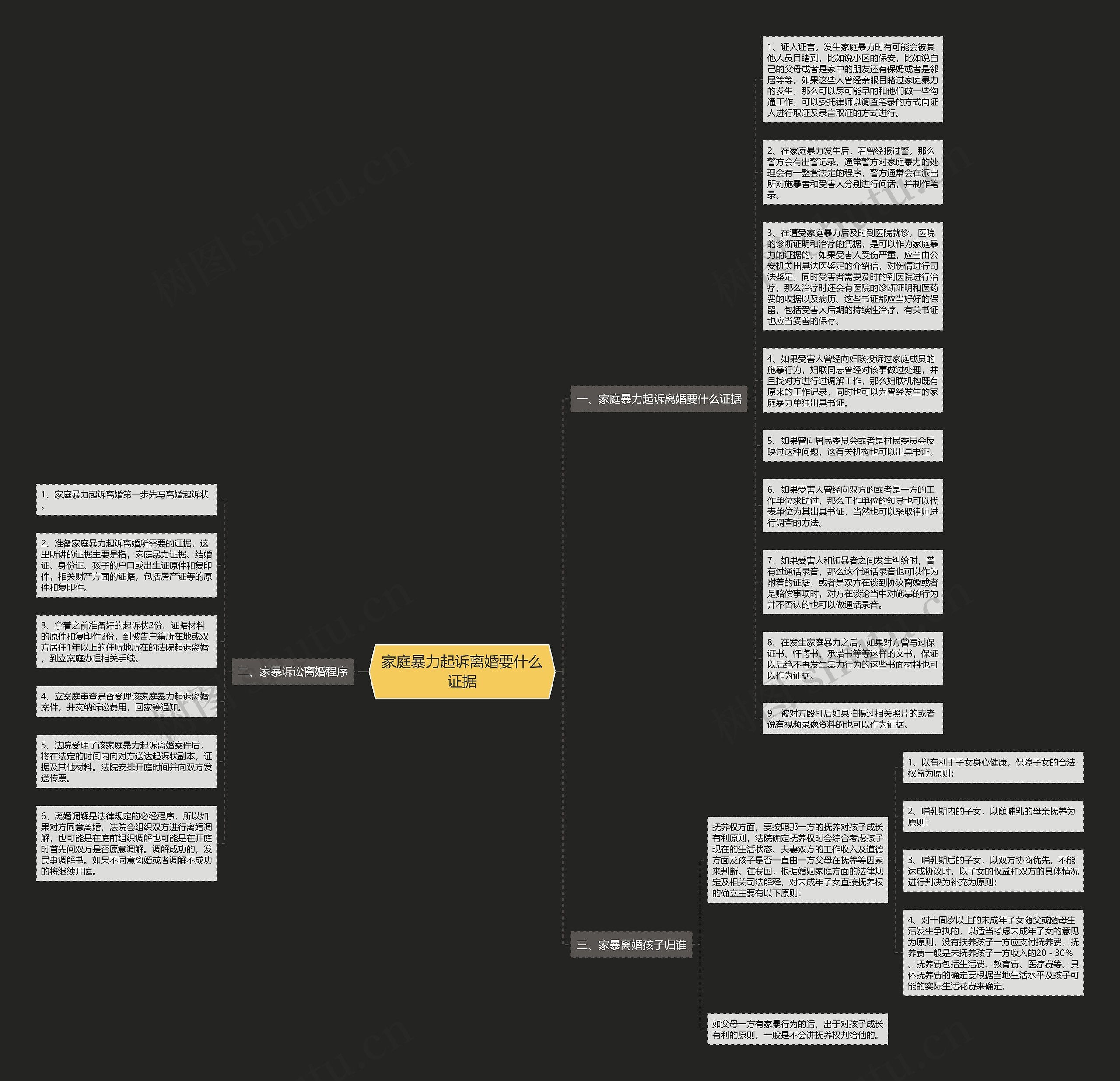 家庭暴力起诉离婚要什么证据思维导图高清图 家庭暴力起诉离婚要什么证据思维导图