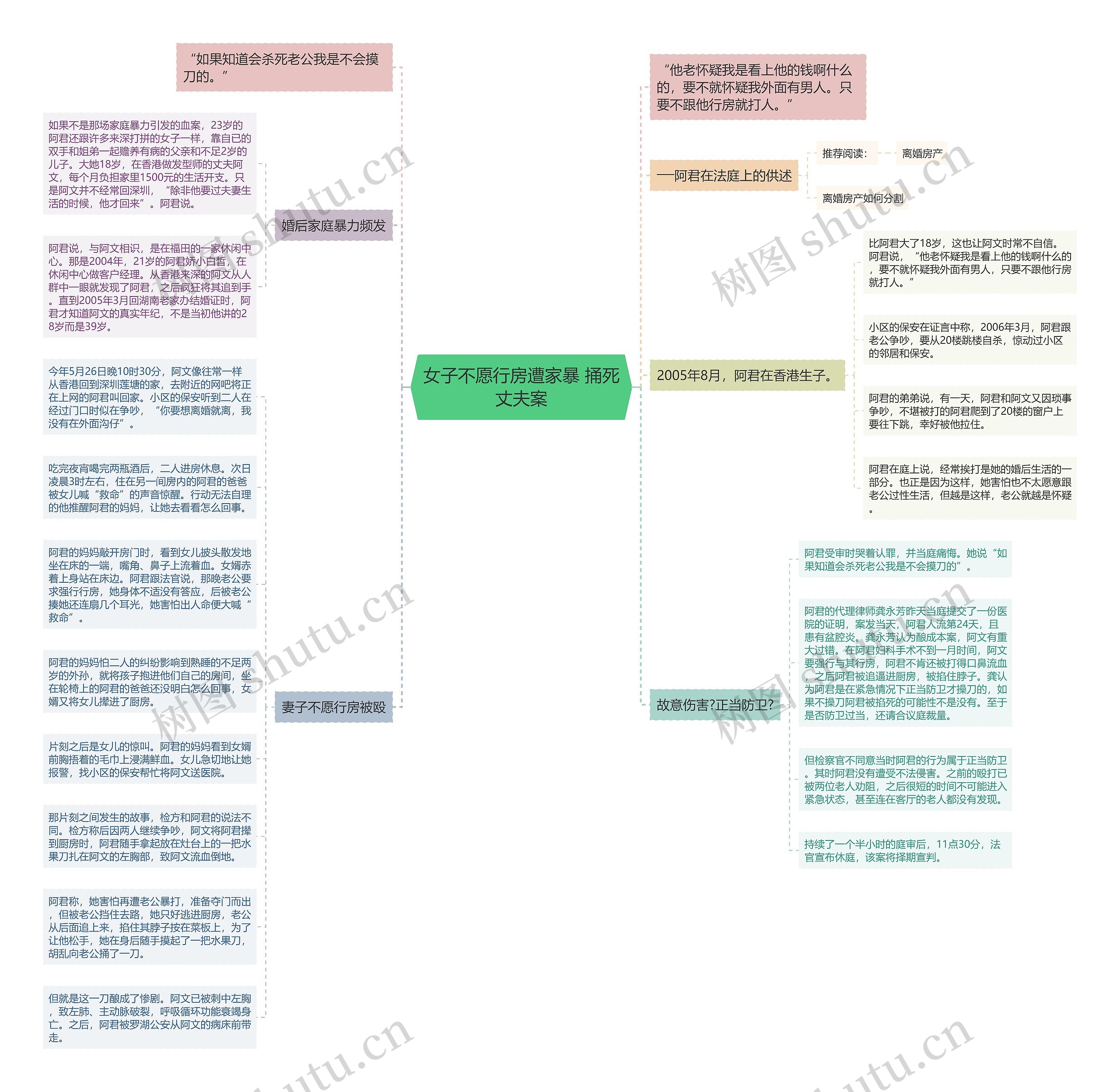女子不愿行房遭家暴 捅死丈夫案思维导图