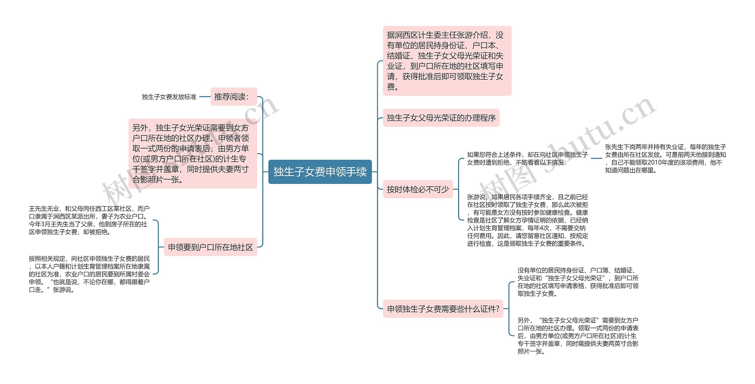 独生子女费申领手续思维导图