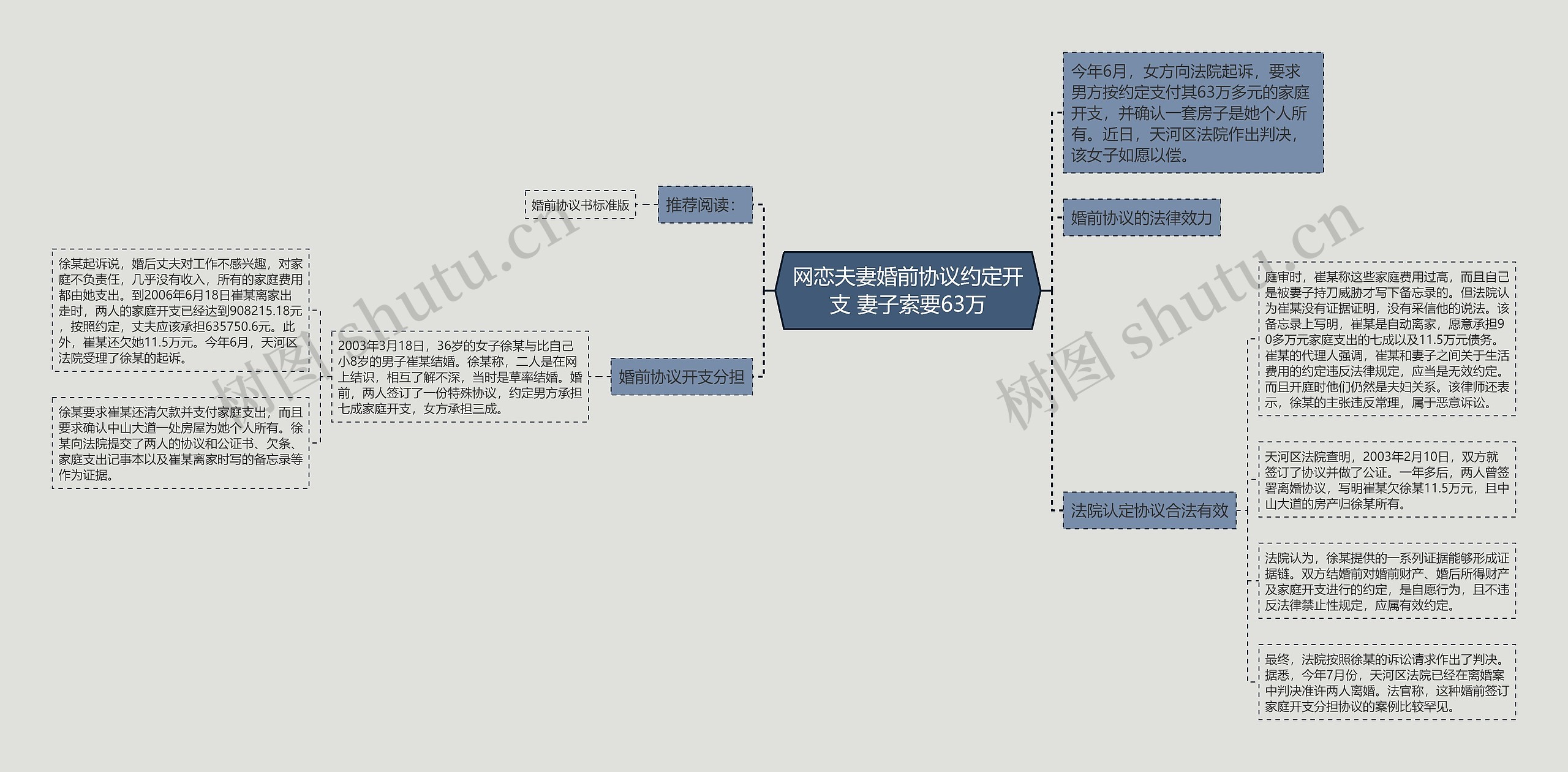 网恋夫妻婚前协议约定开支 妻子索要63万思维导图