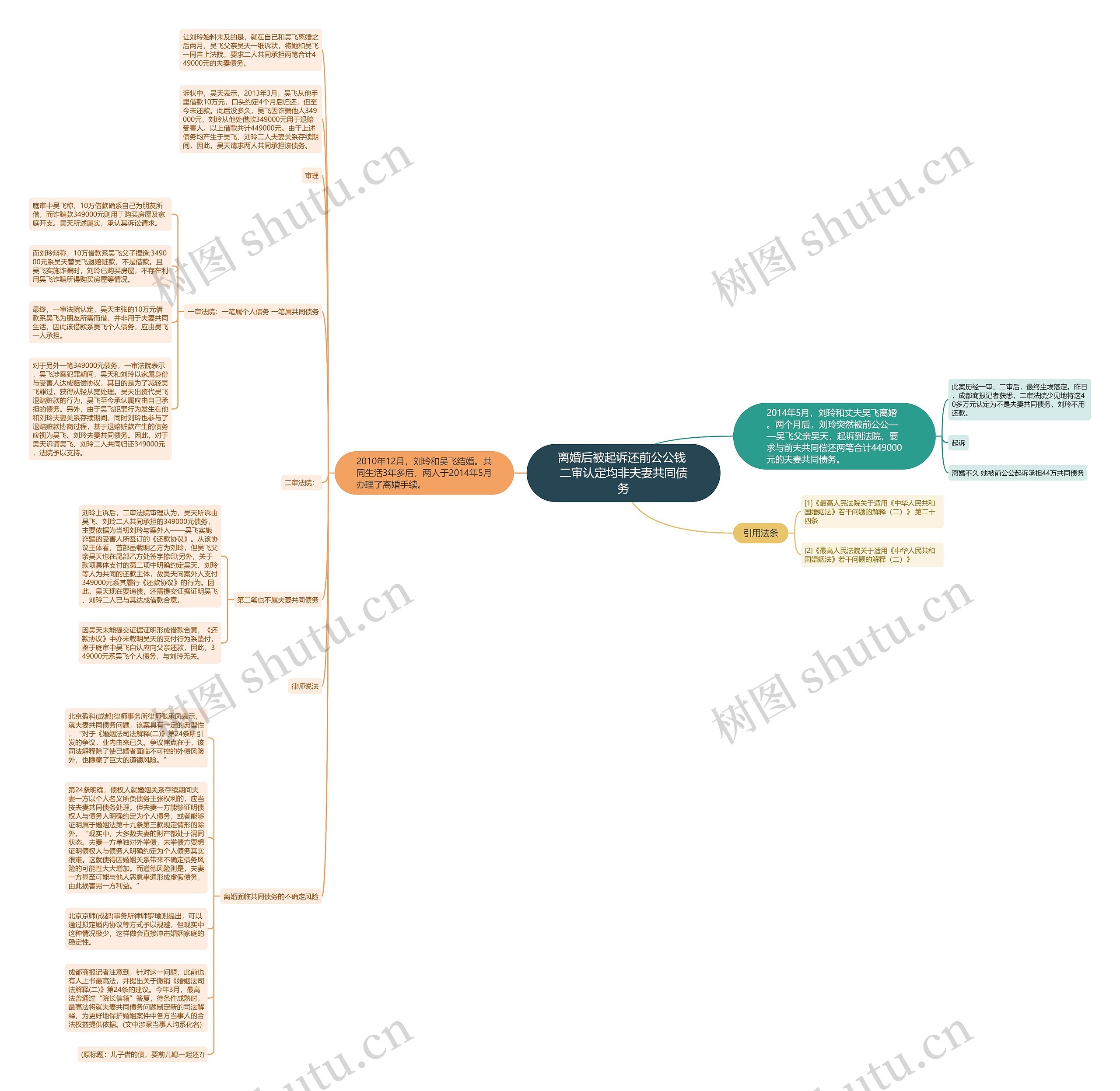 离婚后被起诉还前公公钱 二审认定均非夫妻共同债务思维导图