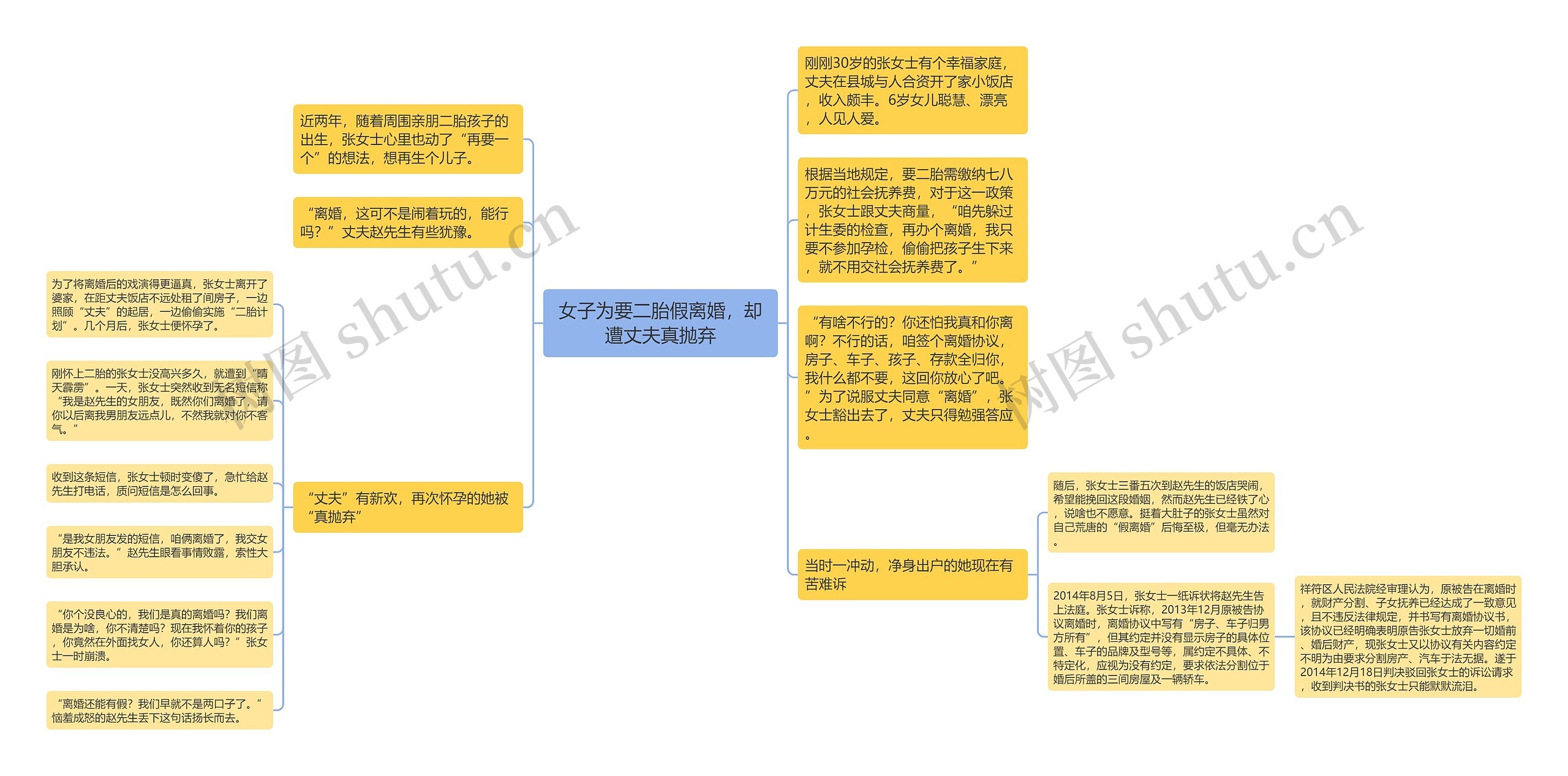 女子为要二胎假离婚，却遭丈夫真抛弃思维导图