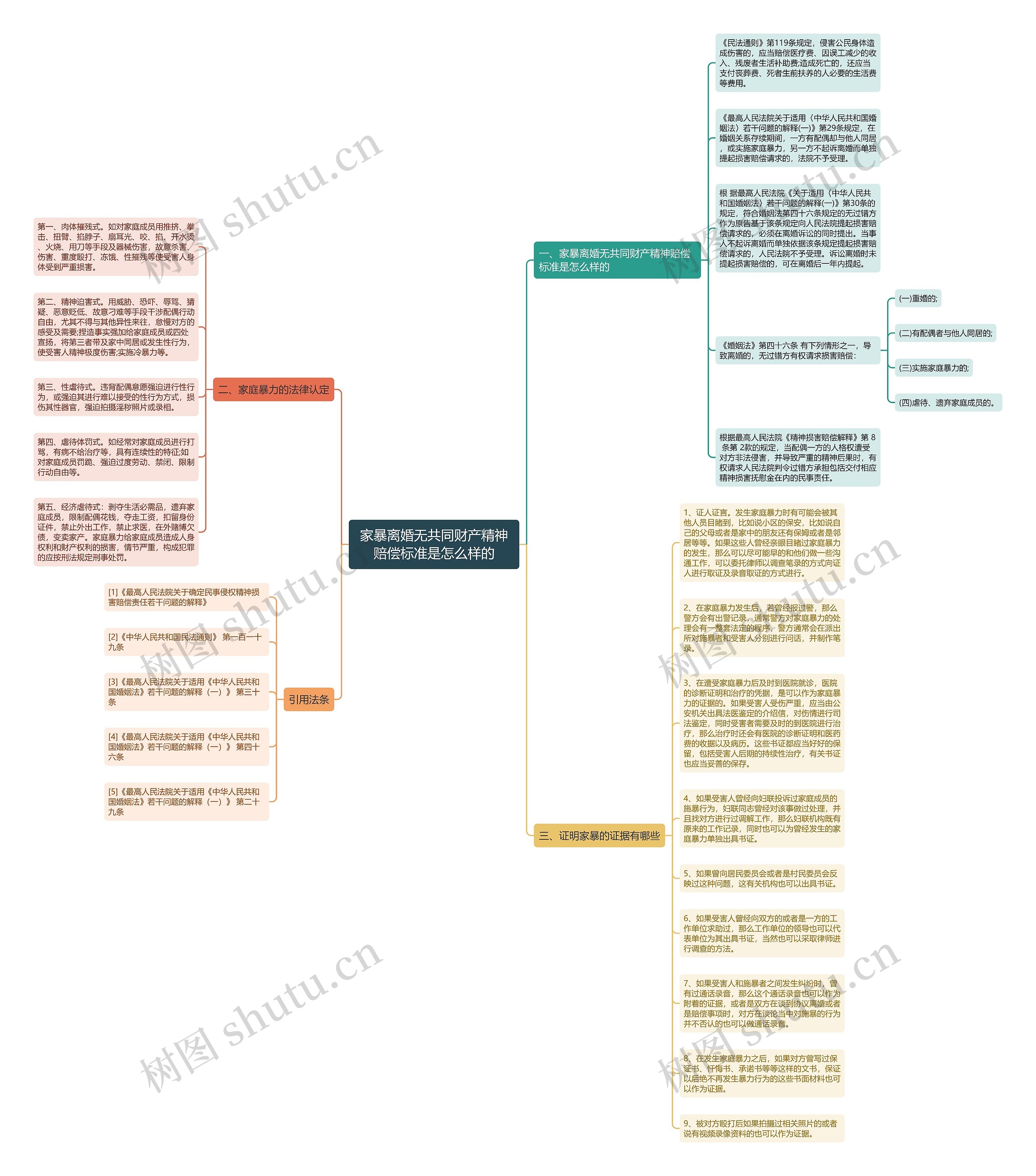 家暴离婚无共同财产精神赔偿标准是怎么样的思维导图