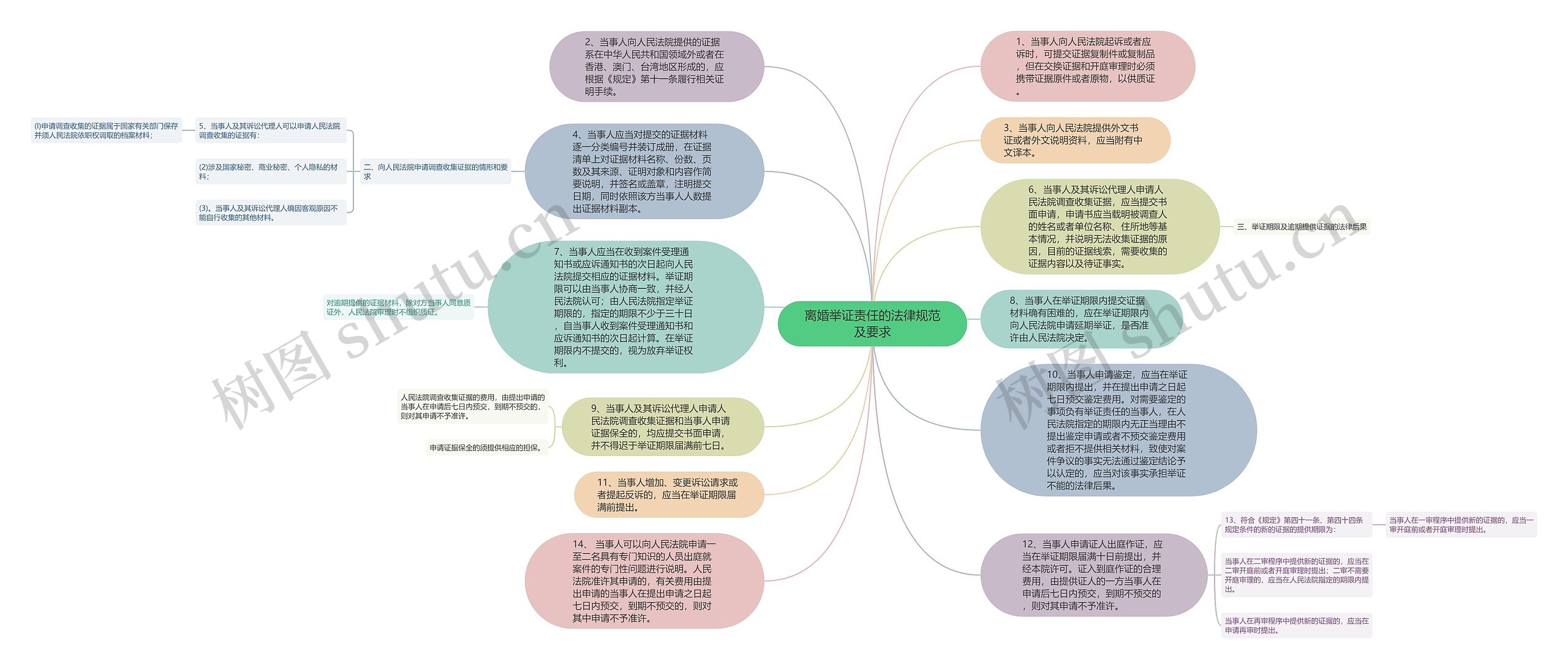 离婚举证责任的法律规范及要求思维导图