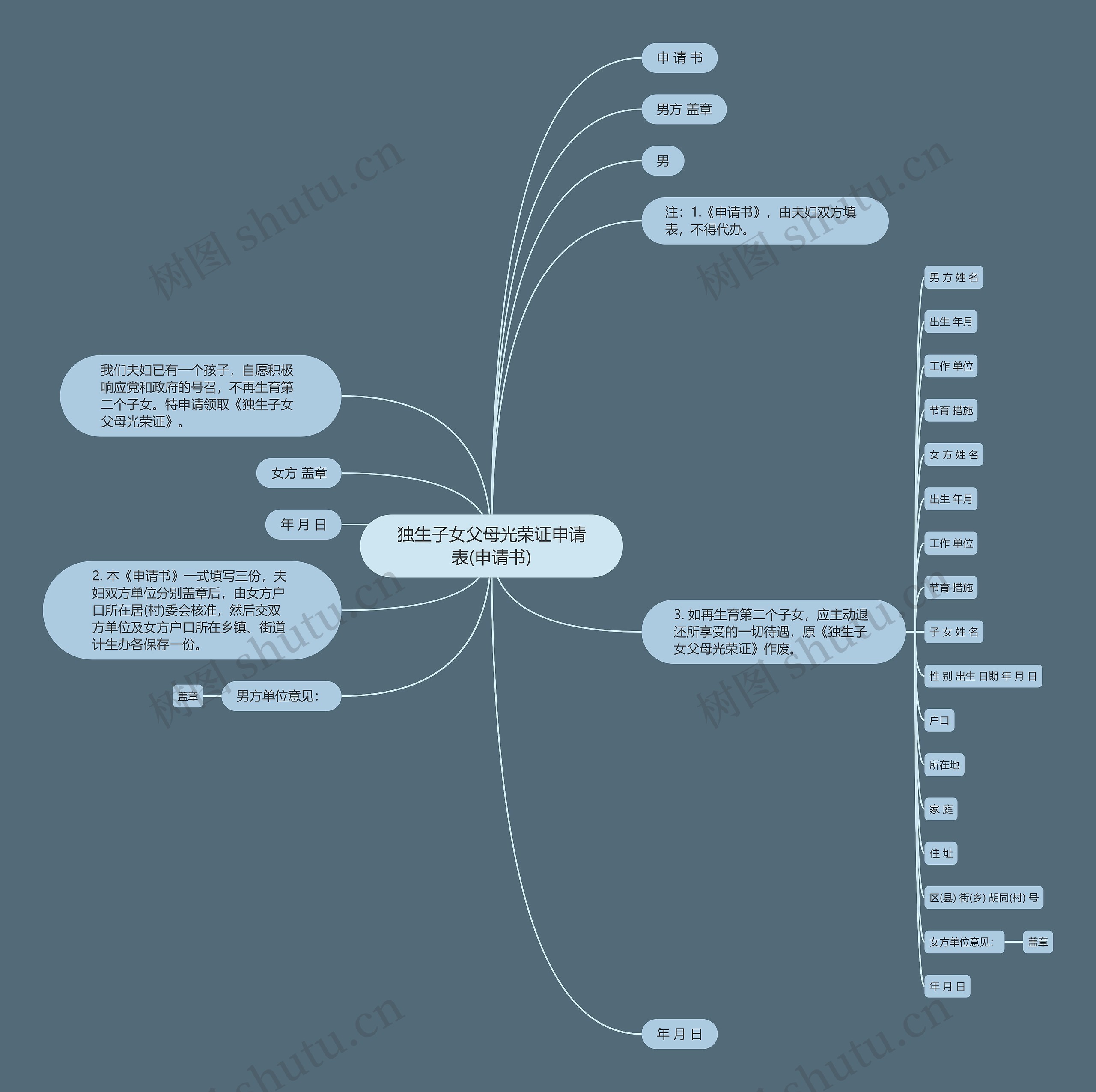 独生子女父母光荣证申请表(申请书)思维导图