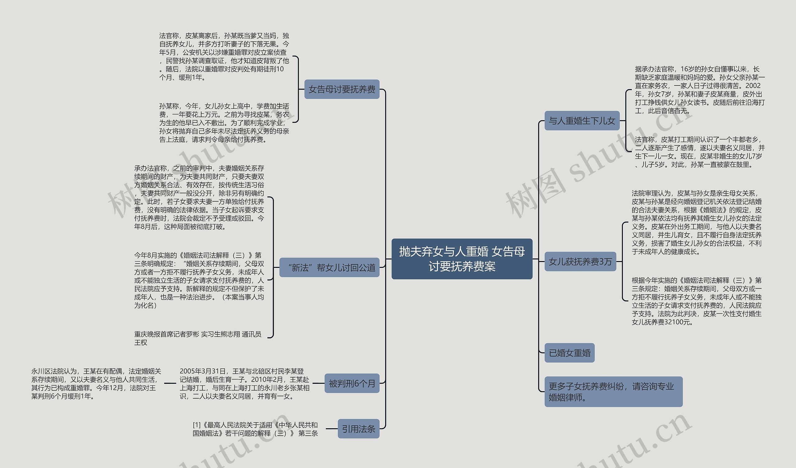 抛夫弃女与人重婚 女告母讨要抚养费案思维导图