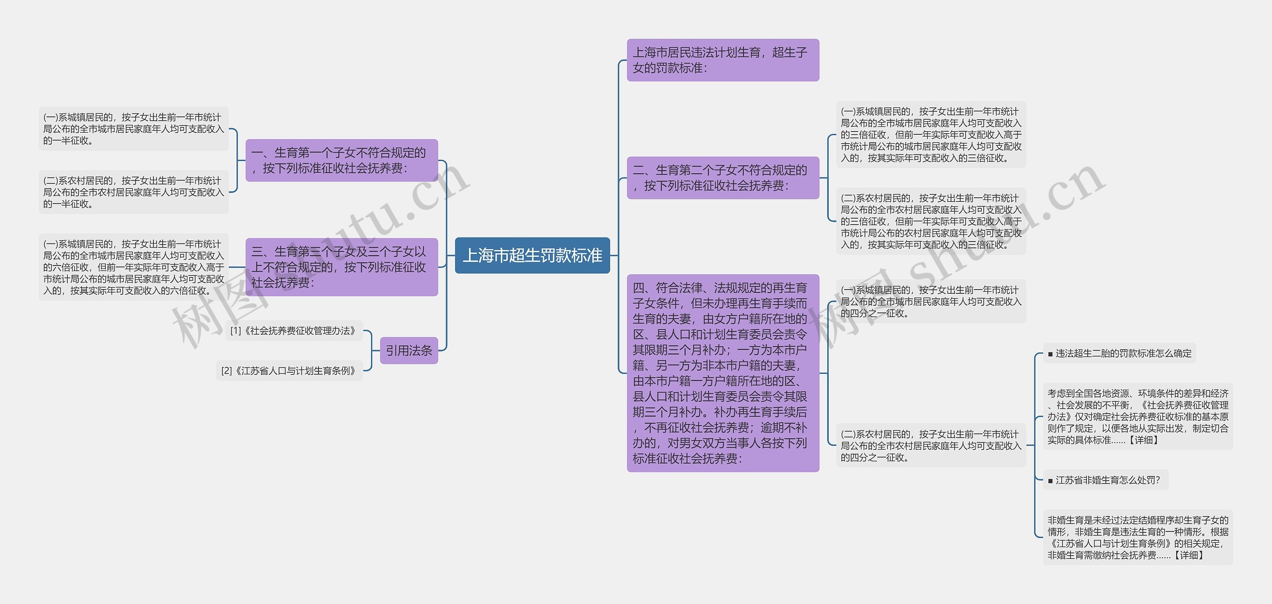 上海市超生罚款标准思维导图