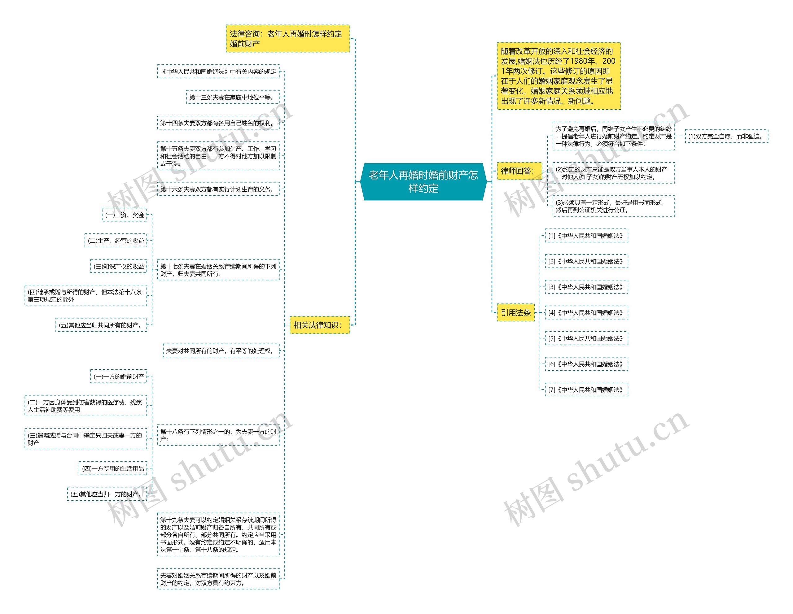 老年人再婚时婚前财产怎样约定思维导图