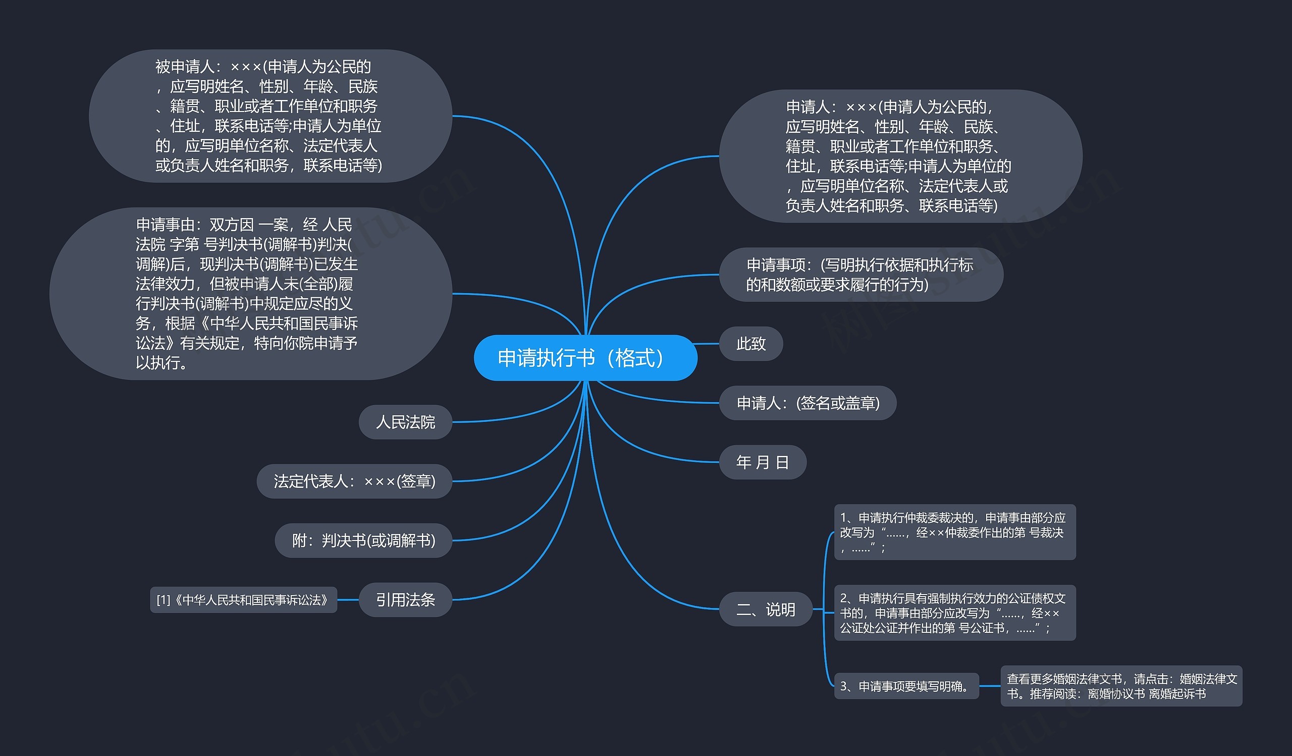 申请执行书（格式）思维导图