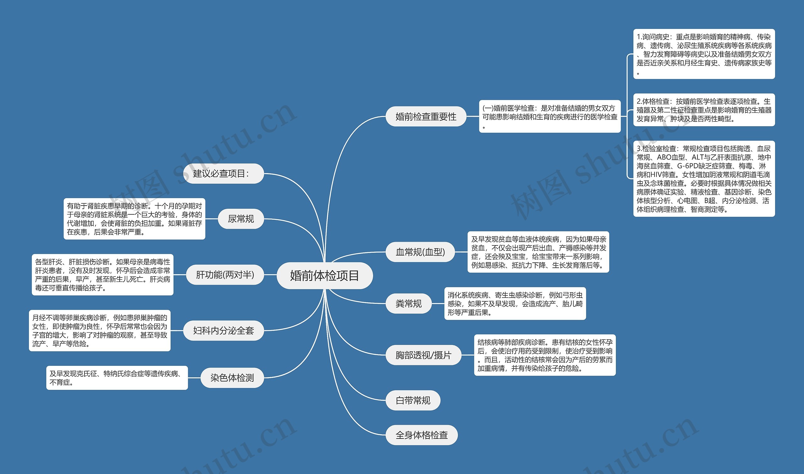 婚前体检项目思维导图