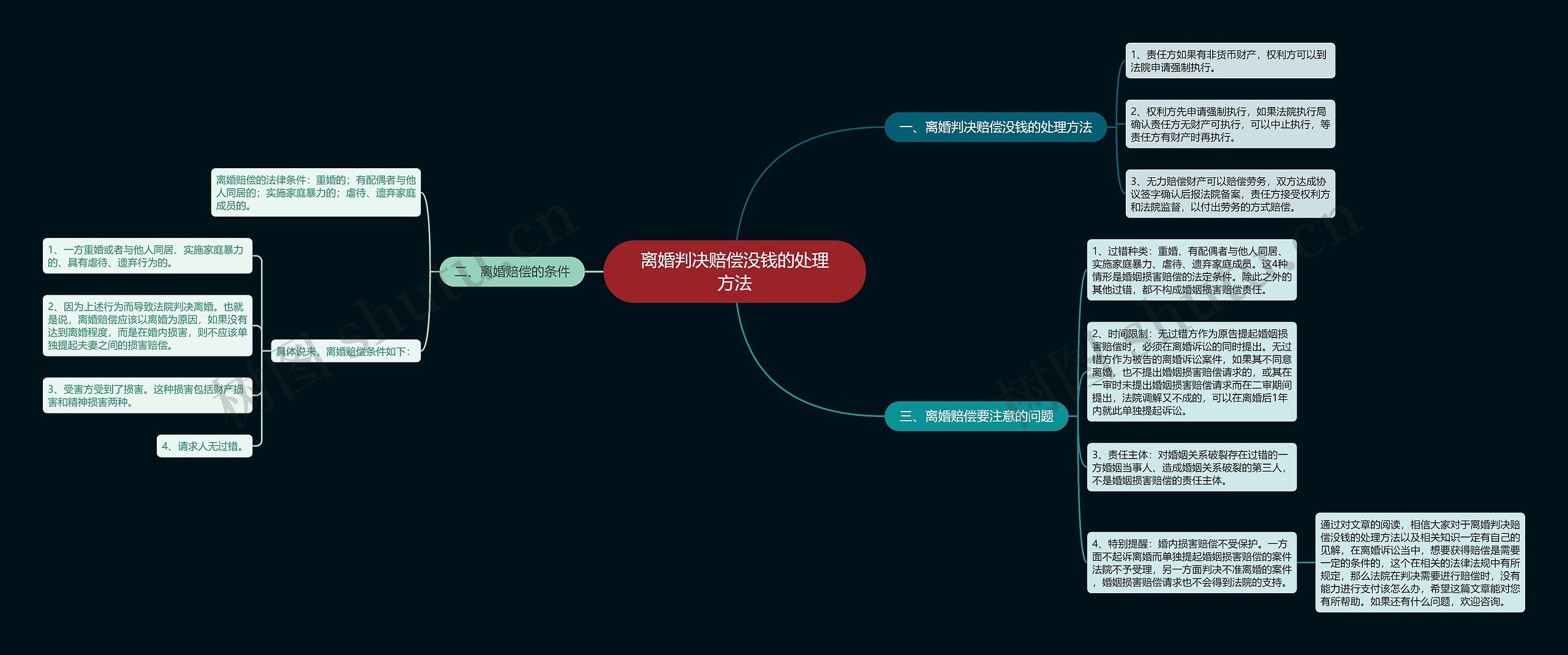 离婚判决赔偿没钱的处理方法思维导图