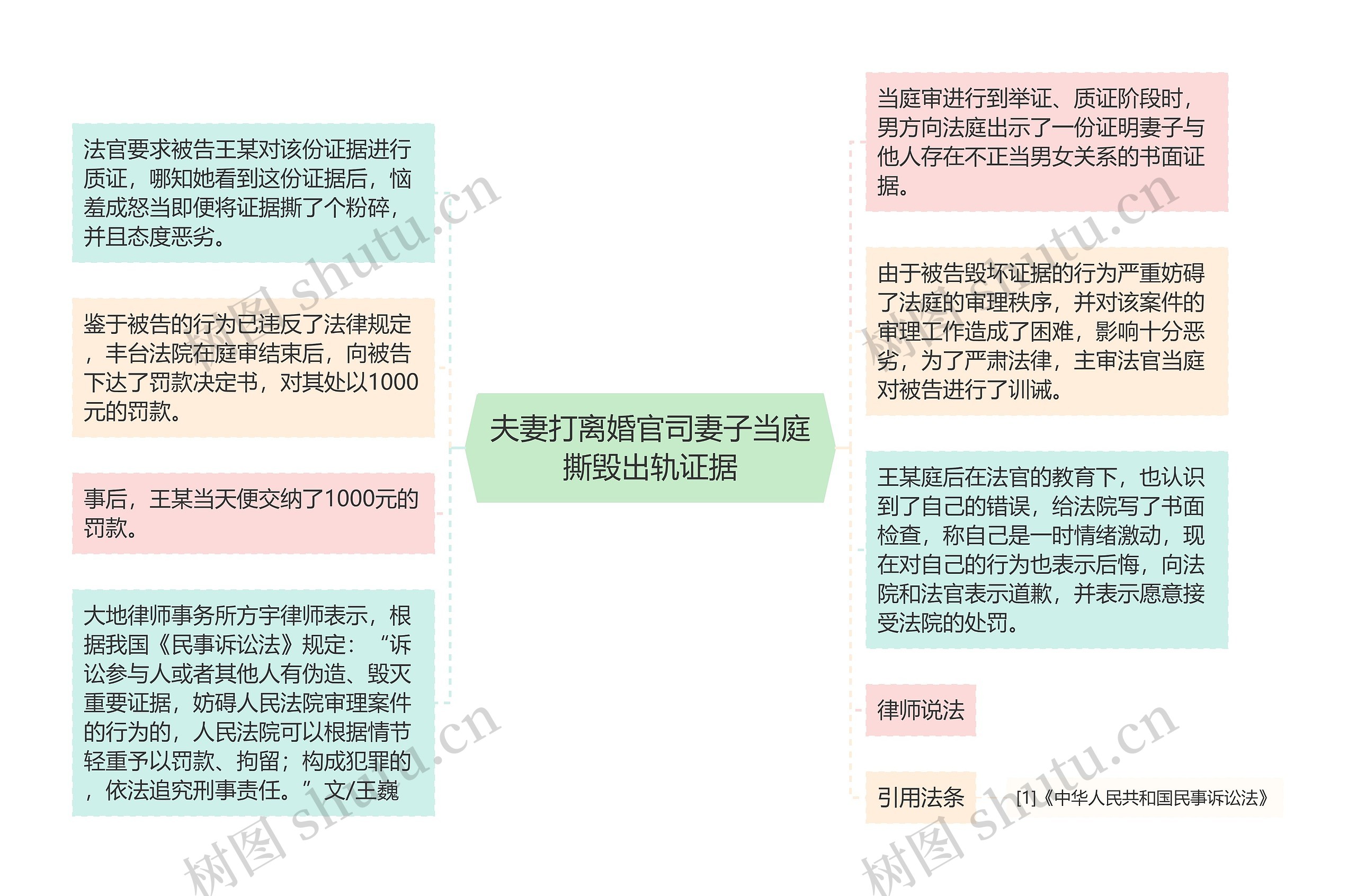 夫妻打离婚官司妻子当庭撕毁出轨证据思维导图