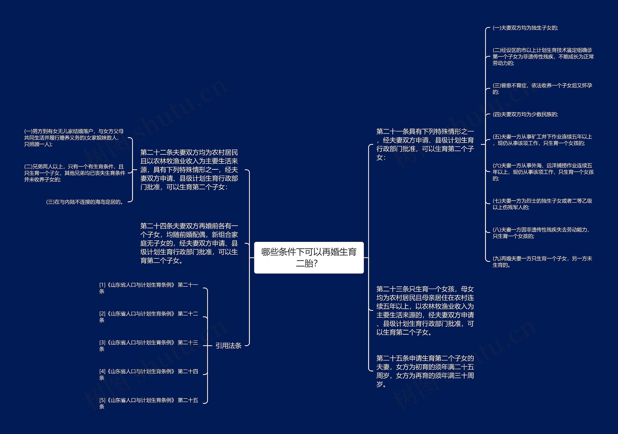 哪些条件下可以再婚生育二胎？思维导图