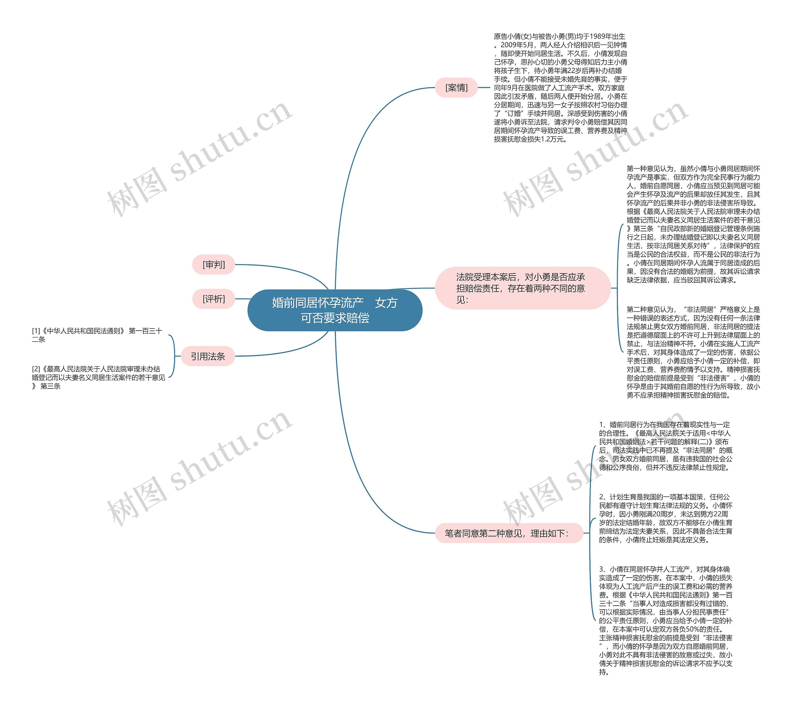 婚前同居怀孕流产　女方可否要求赔偿思维导图