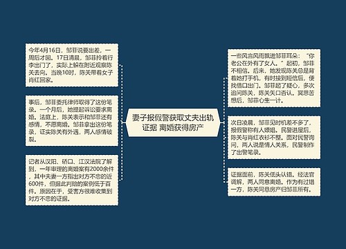 妻子报假警获取丈夫出轨证据 离婚获得房产