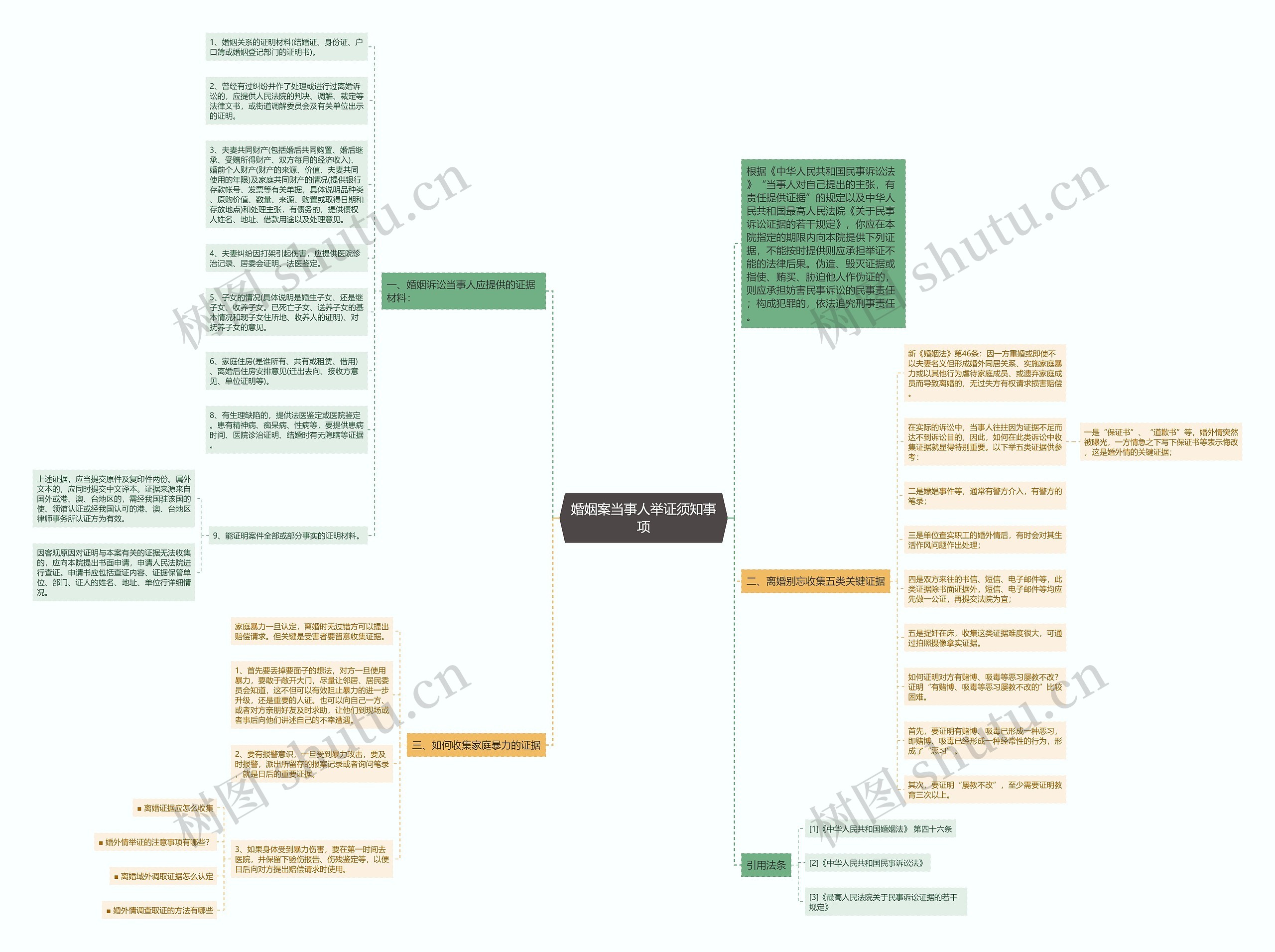 婚姻案当事人举证须知事项思维导图