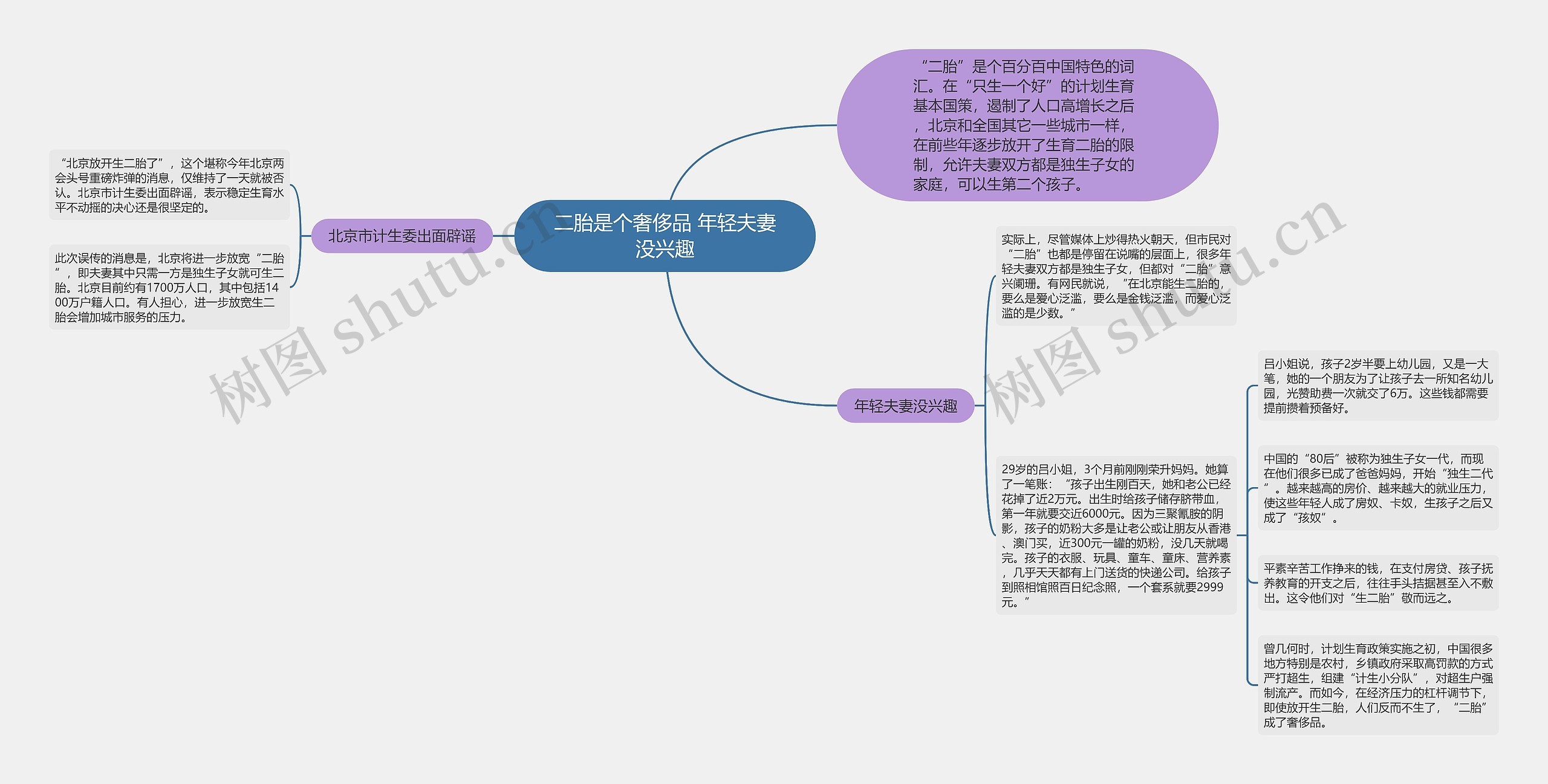 二胎是个奢侈品 年轻夫妻没兴趣思维导图