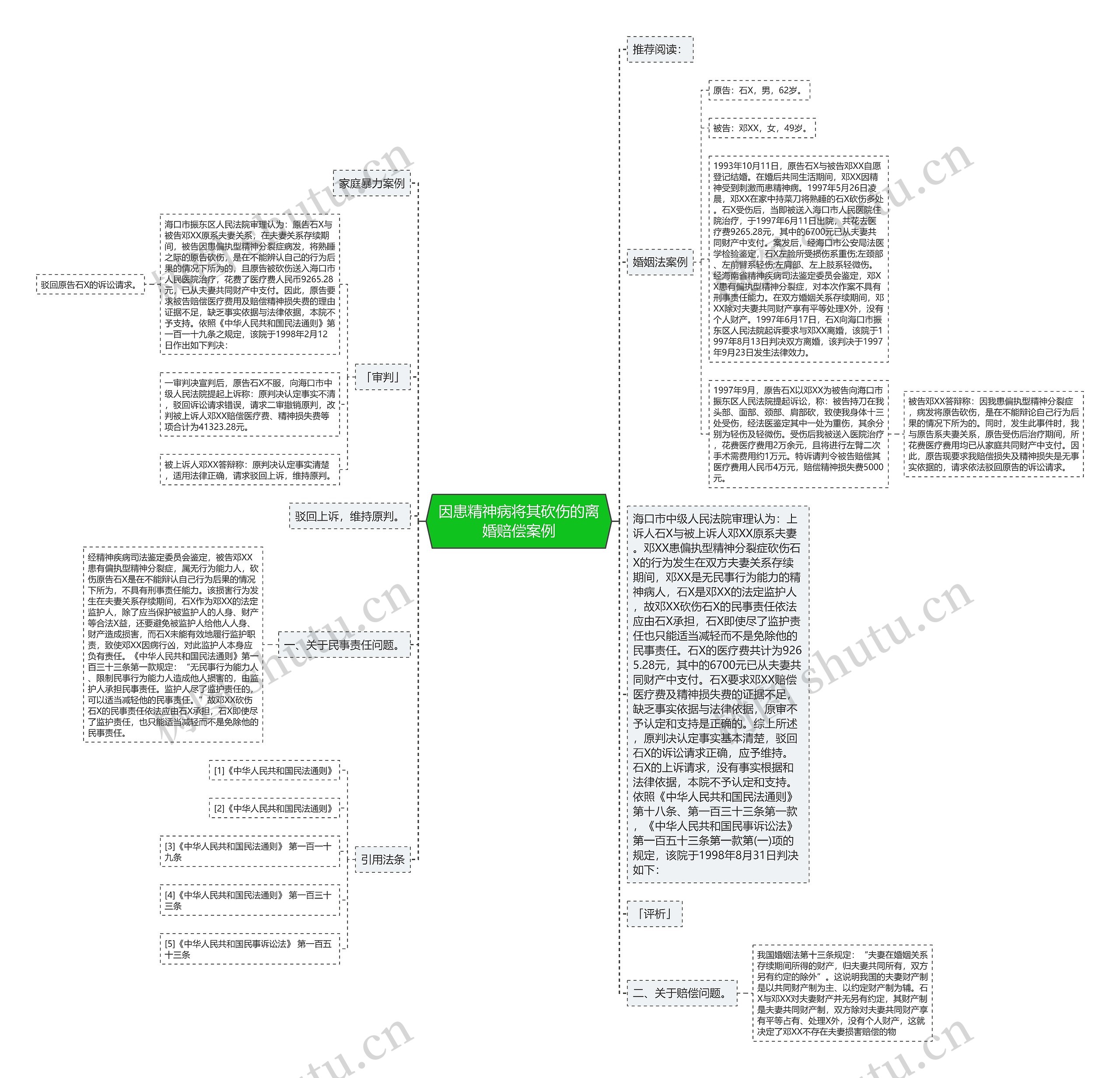 因患精神病将其砍伤的离婚赔偿案例思维导图