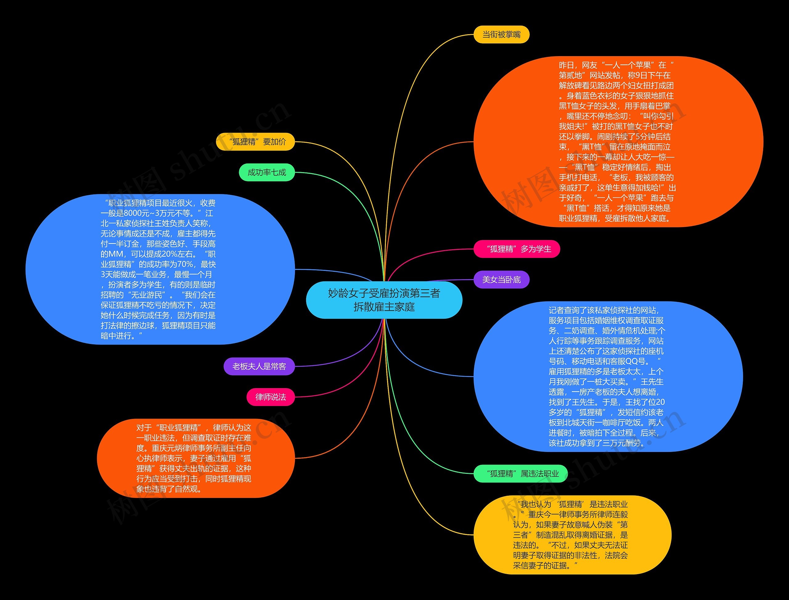 妙龄女子受雇扮演第三者拆散雇主家庭思维导图