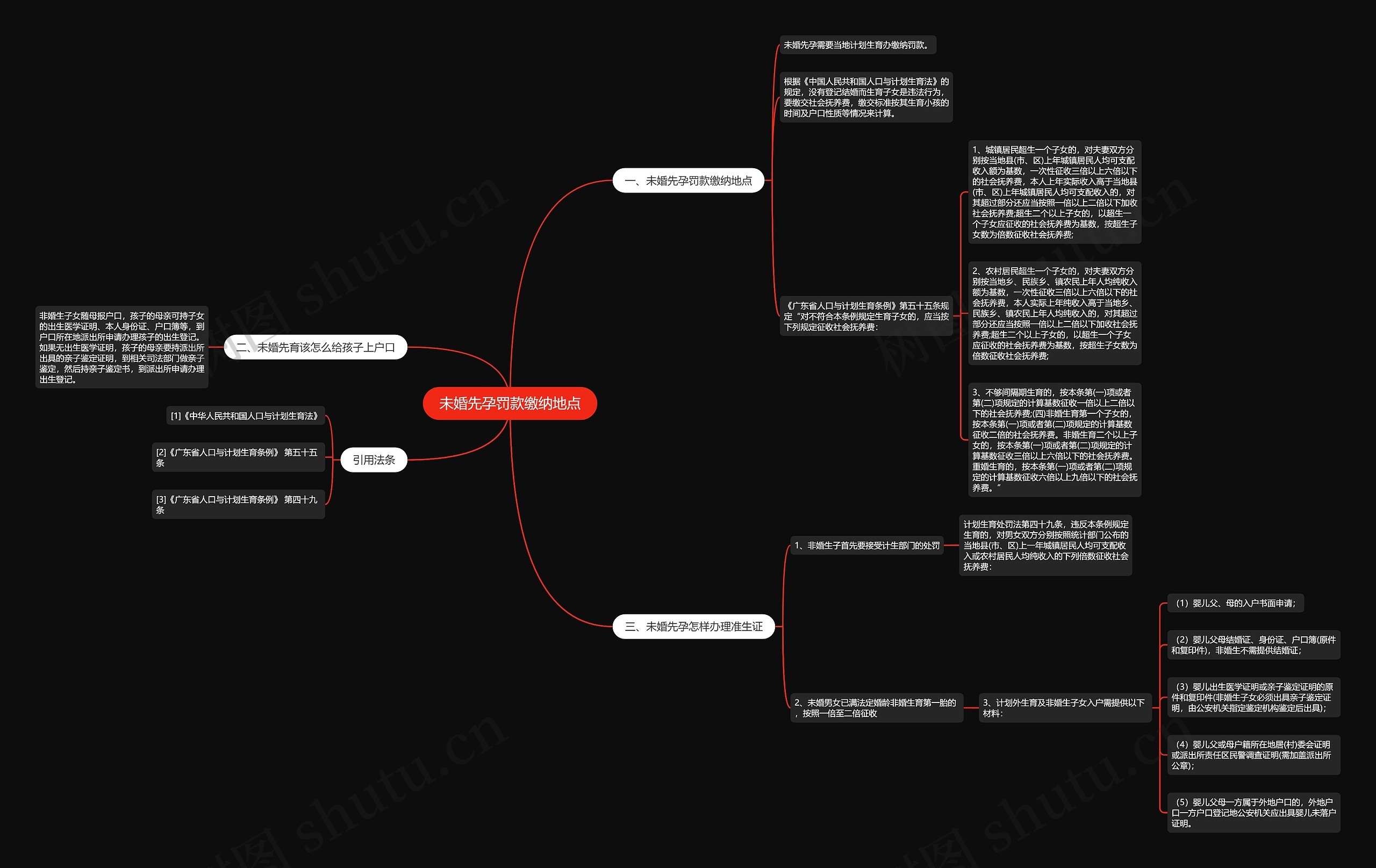 未婚先孕罚款缴纳地点思维导图