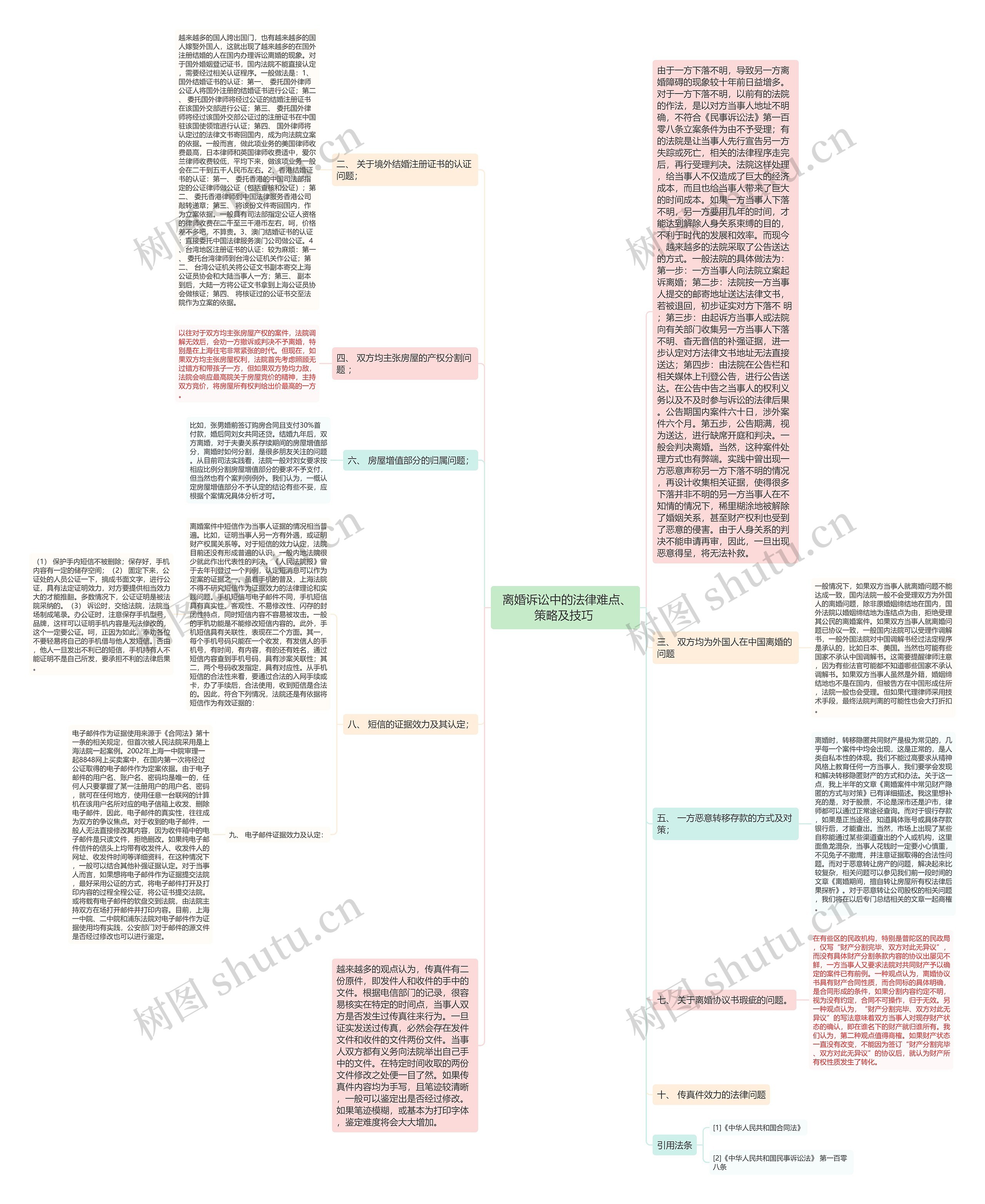  离婚诉讼中的法律难点、策略及技巧 思维导图