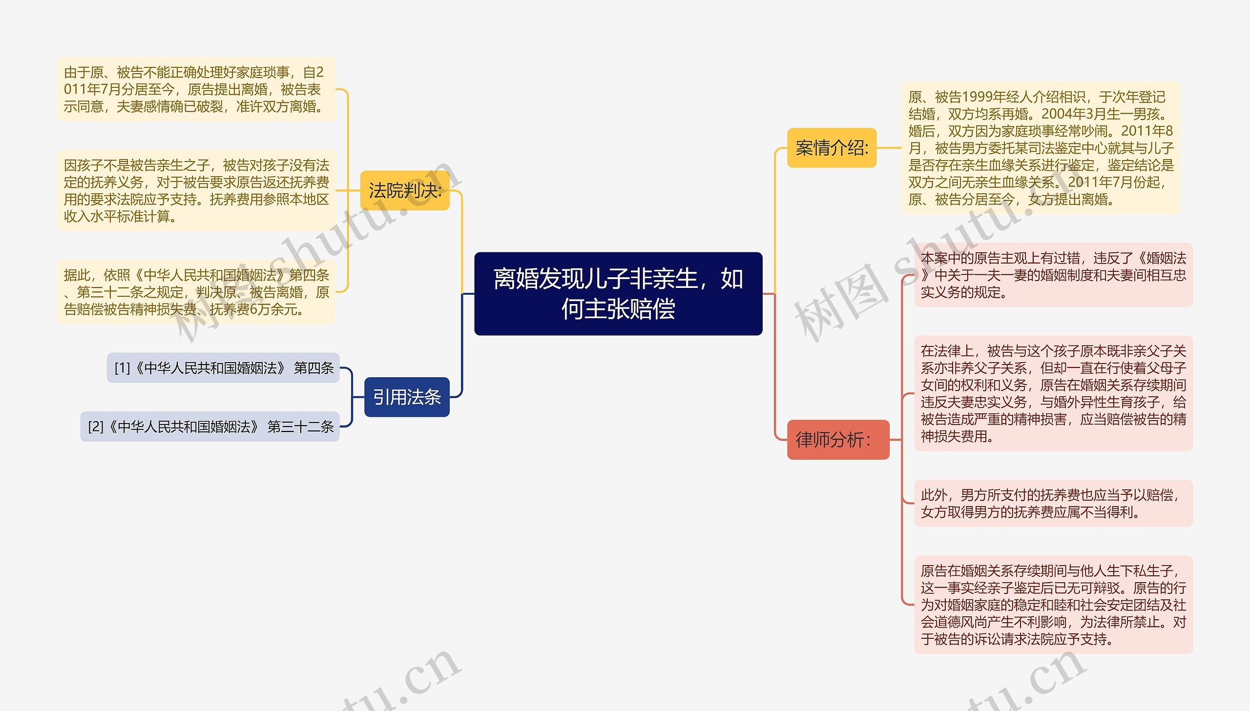 离婚发现儿子非亲生，如何主张赔偿思维导图