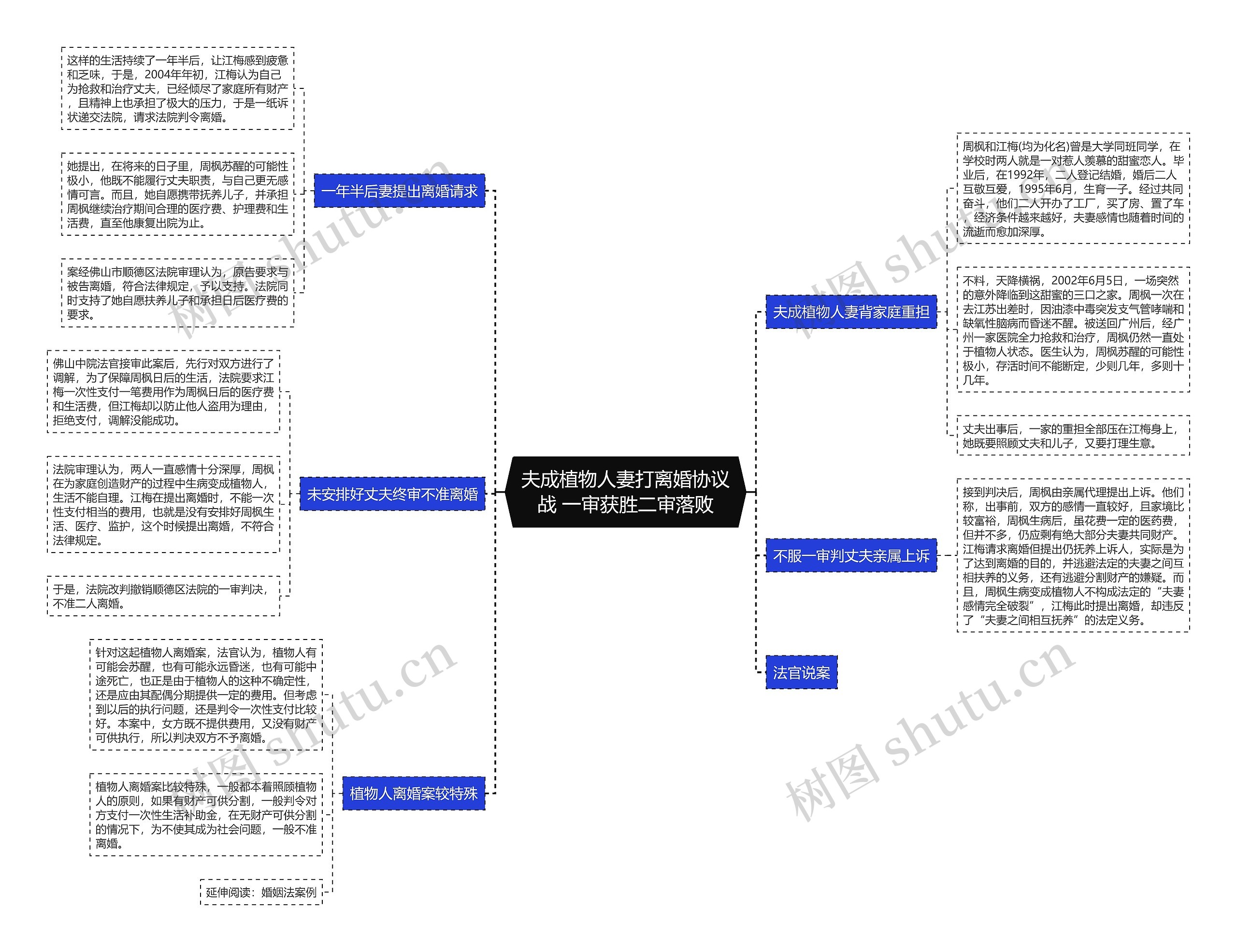 夫成植物人妻打离婚协议战 一审获胜二审落败思维导图