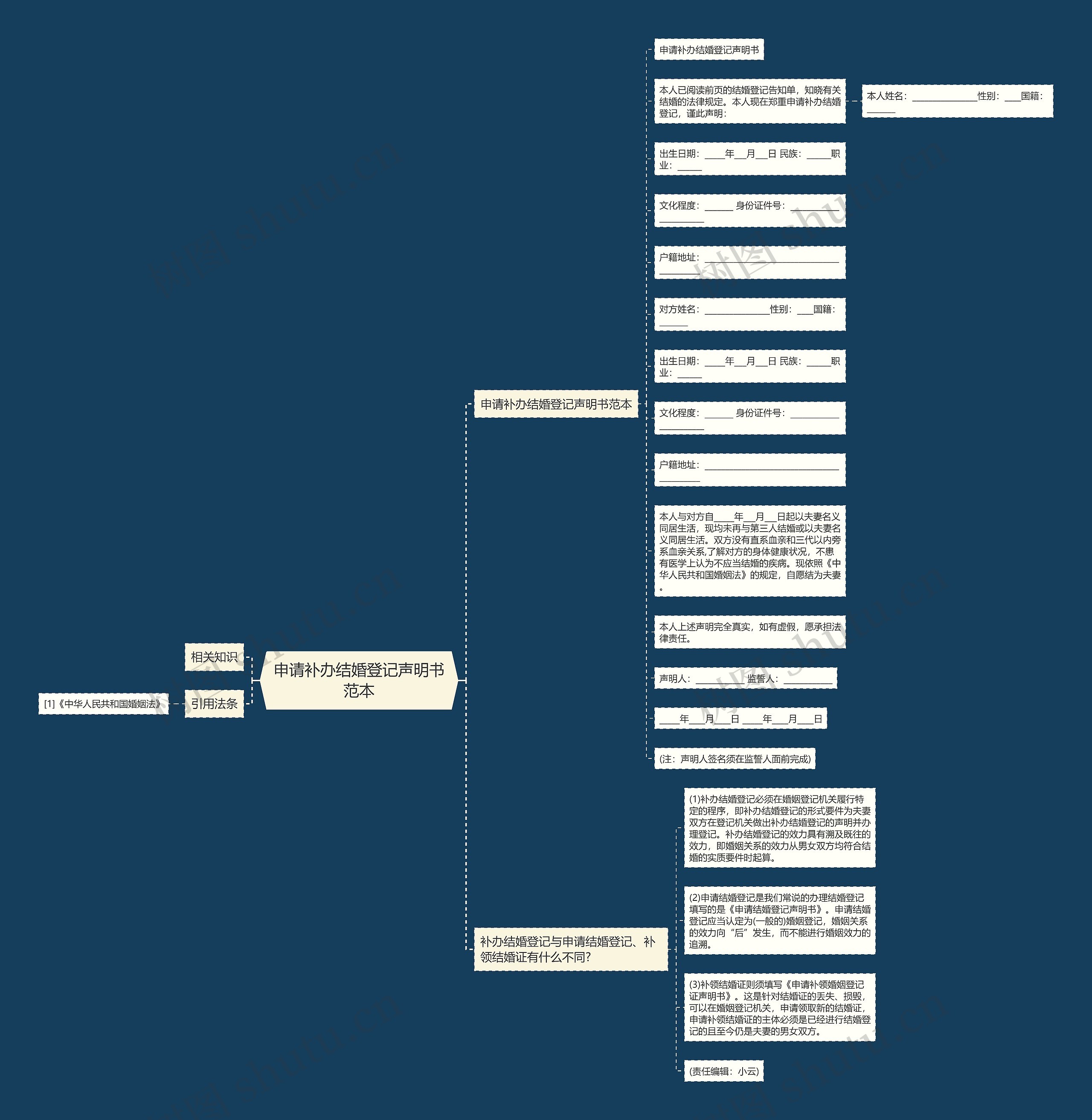 申请补办结婚登记声明书范本思维导图
