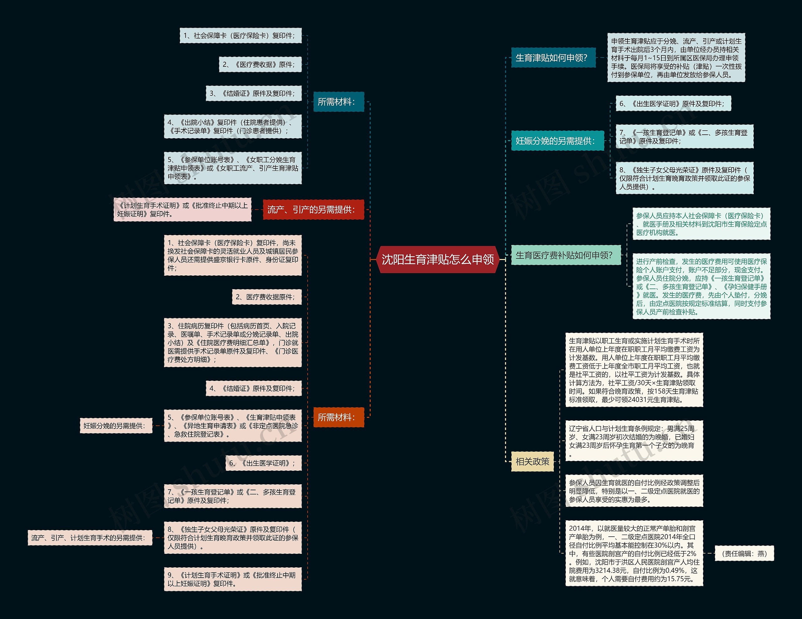 沈阳生育津贴怎么申领思维导图高清图 沈阳生育津贴怎么申领思维导图