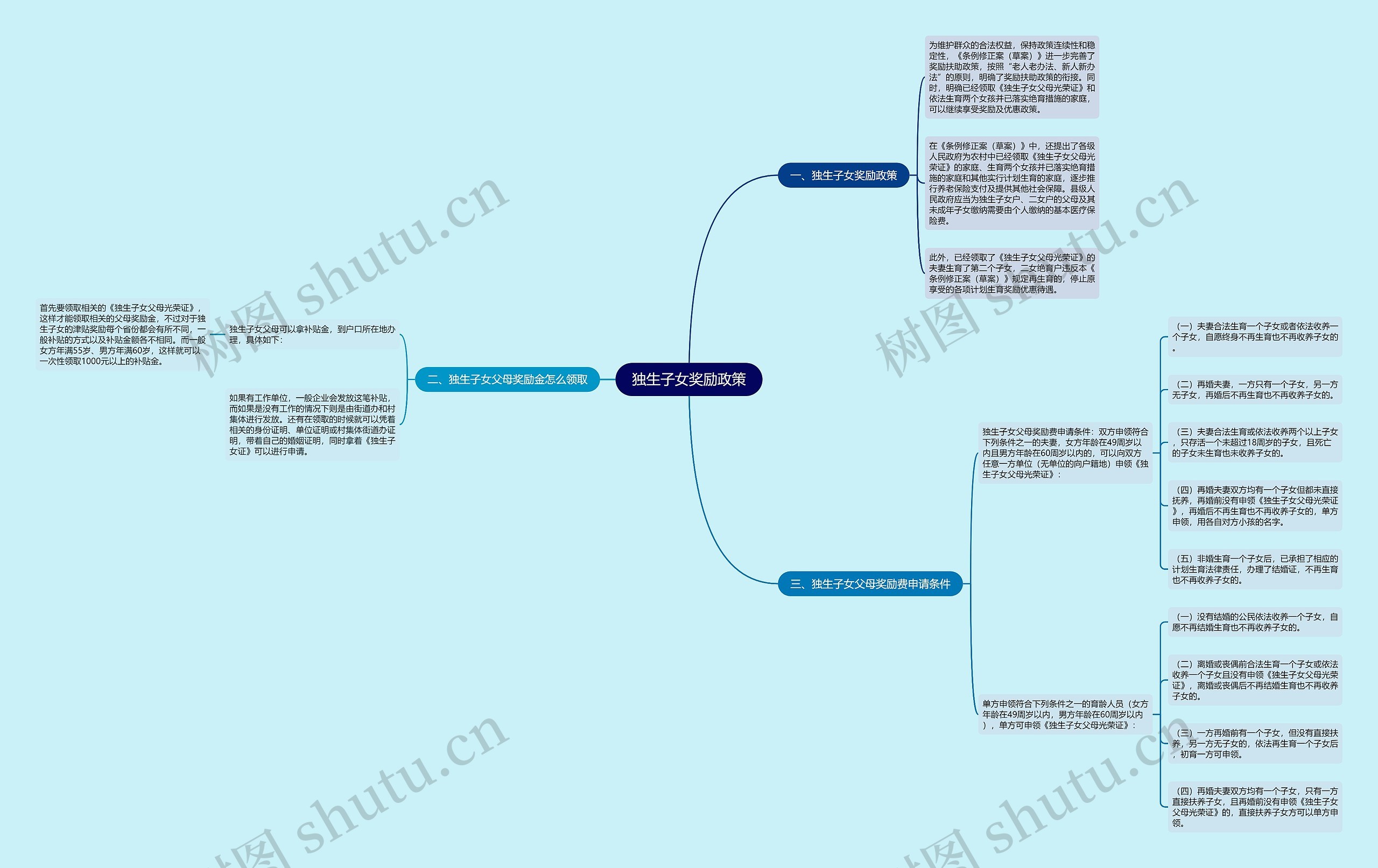 独生子女奖励政策思维导图