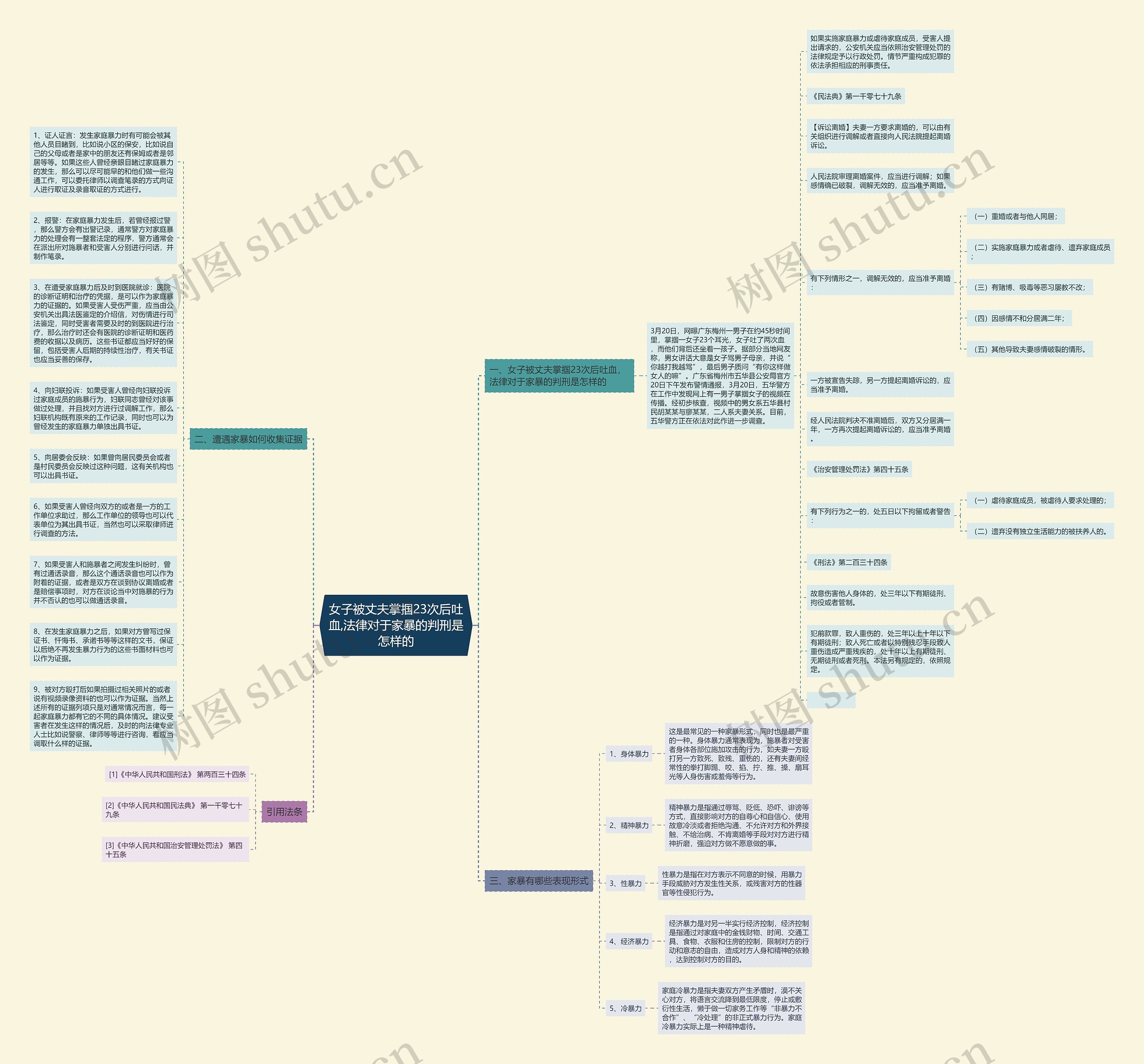 女子被丈夫掌掴23次后吐血,法律对于家暴的判刑是怎样的思维导图高清图 女子被丈夫掌掴23次后吐血,法律对于家暴的判刑是怎样的思维导图